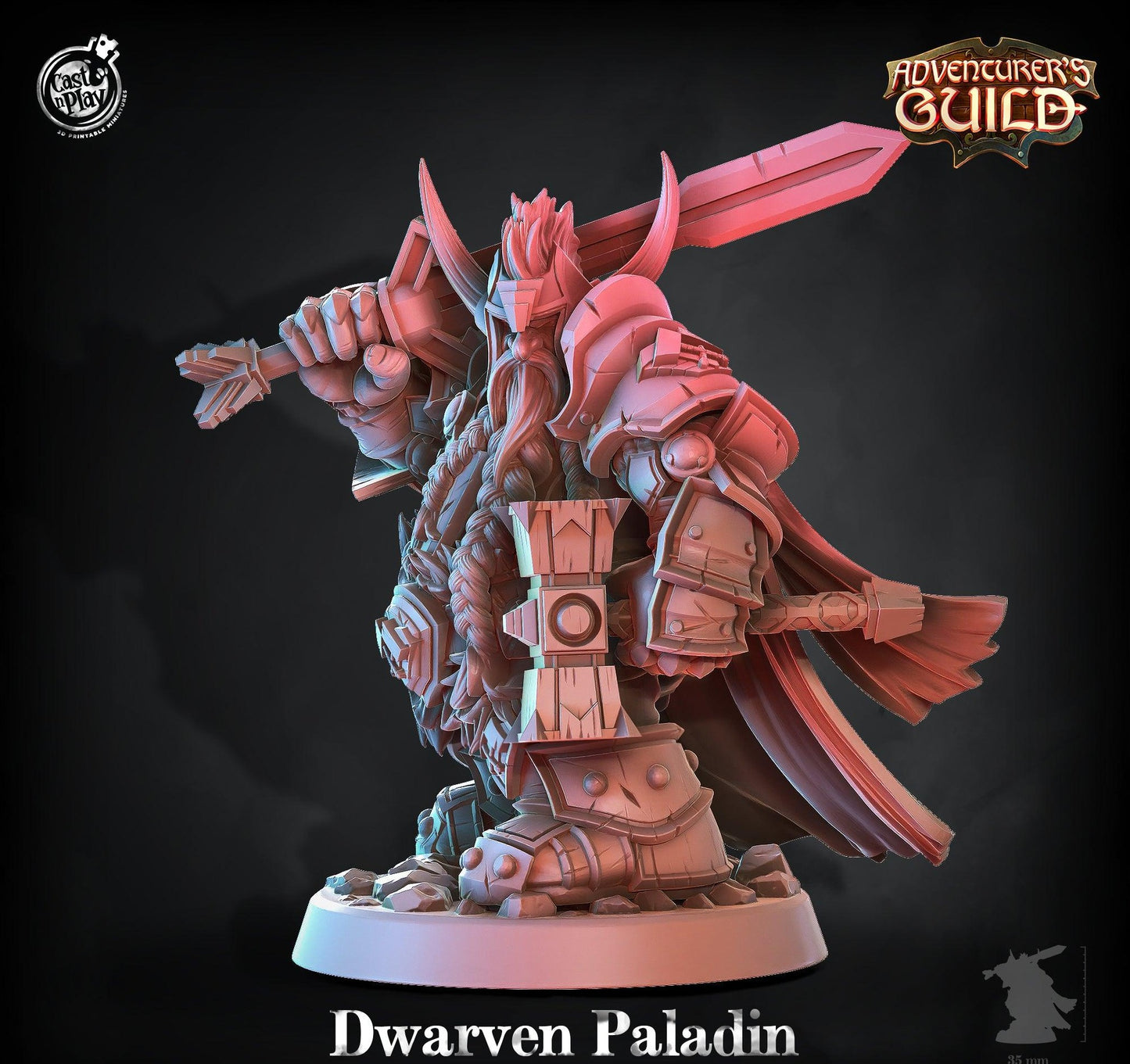 3D Printed Cast n Play Dwarven Paladin Adventurer's Guild 28mm 32mm D&D - 3D Printing Boss 
