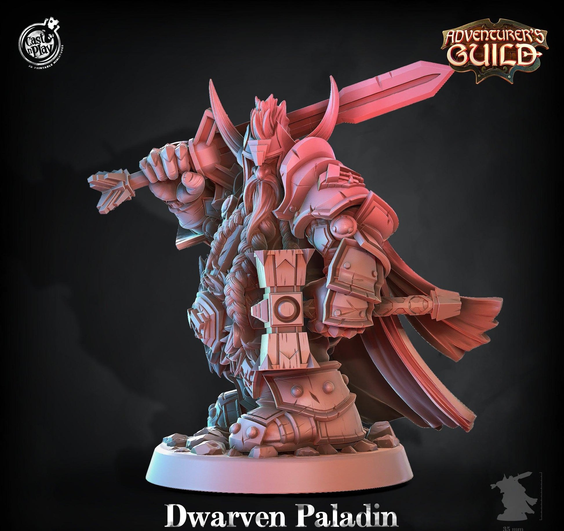 3D Printed Cast n Play Dwarven Paladin Adventurer's Guild 28mm 32mm D&D - 3D Printing Boss 