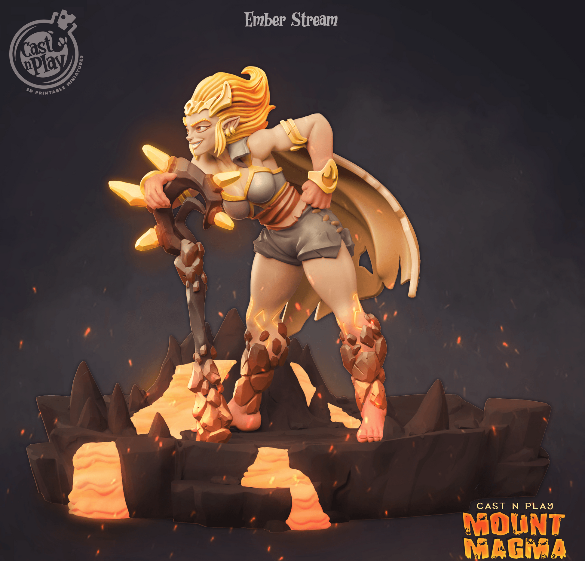 3D Printed Cast n Play Ember Stream Mount Magma 28mm 32mm D&D - 3D Printing Boss 