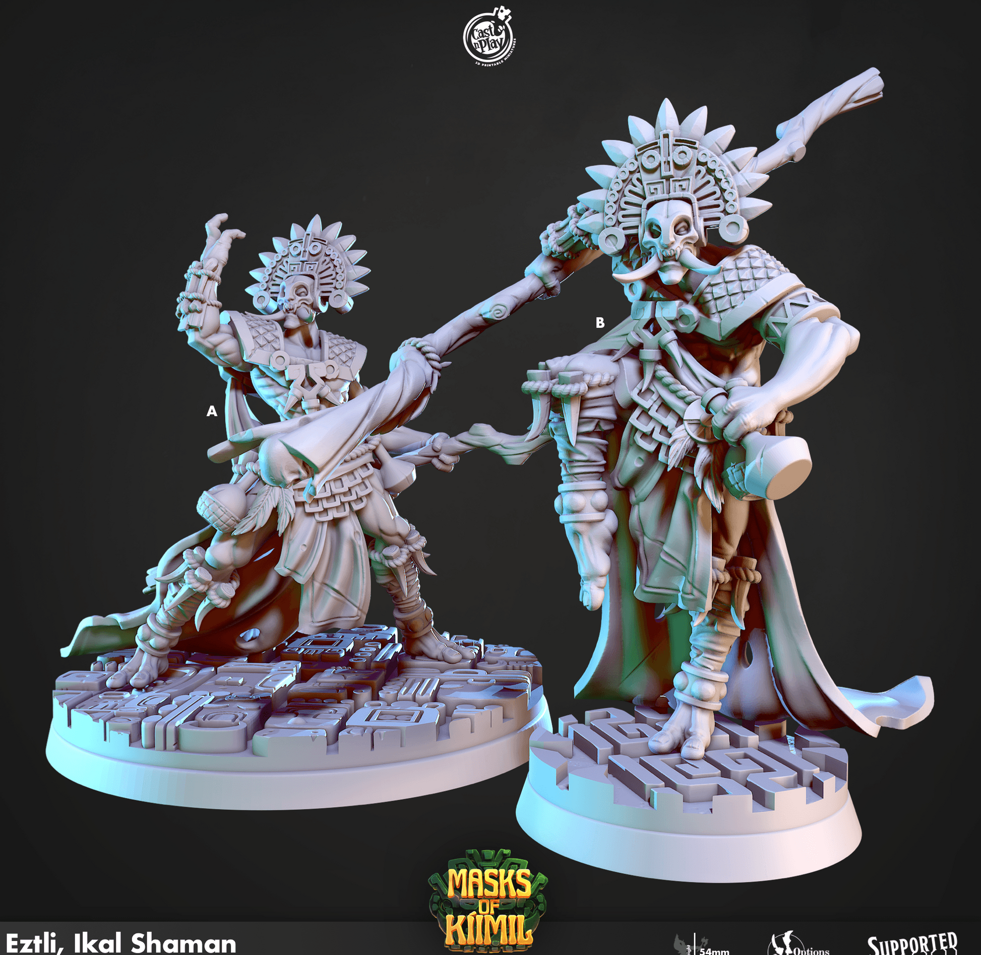 3D Printed Cast n Play Eztli, Ikal Shaman Masks of Kiimil 28 32mm D&D - 3D Printing Boss 