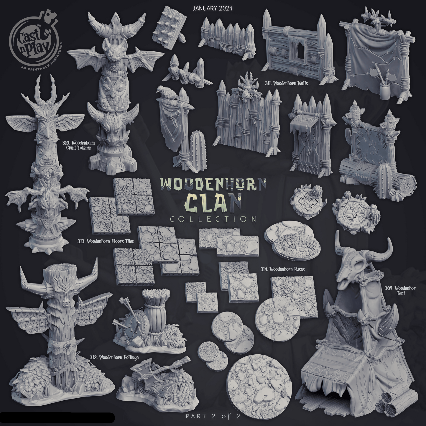 3D Printed Cast n Play Giant Totems Woodenhorn Clan 28mm 32mm D&D - 3D Printing Boss 