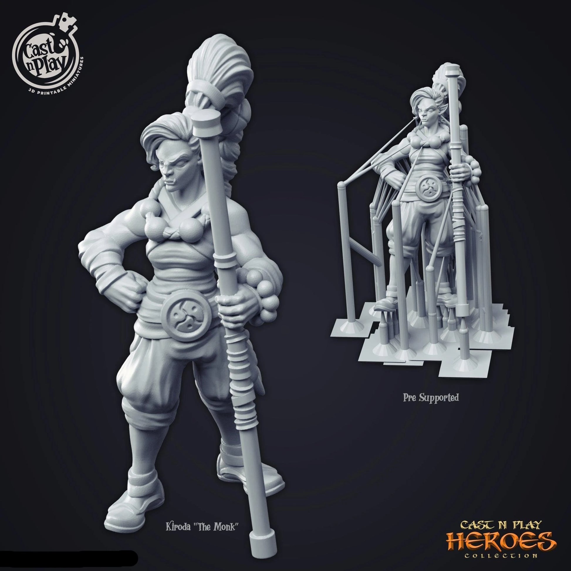 3D Printed Cast n Play Half Orc Female Monk 28mm 32mm D&D - 3D Printing Boss 