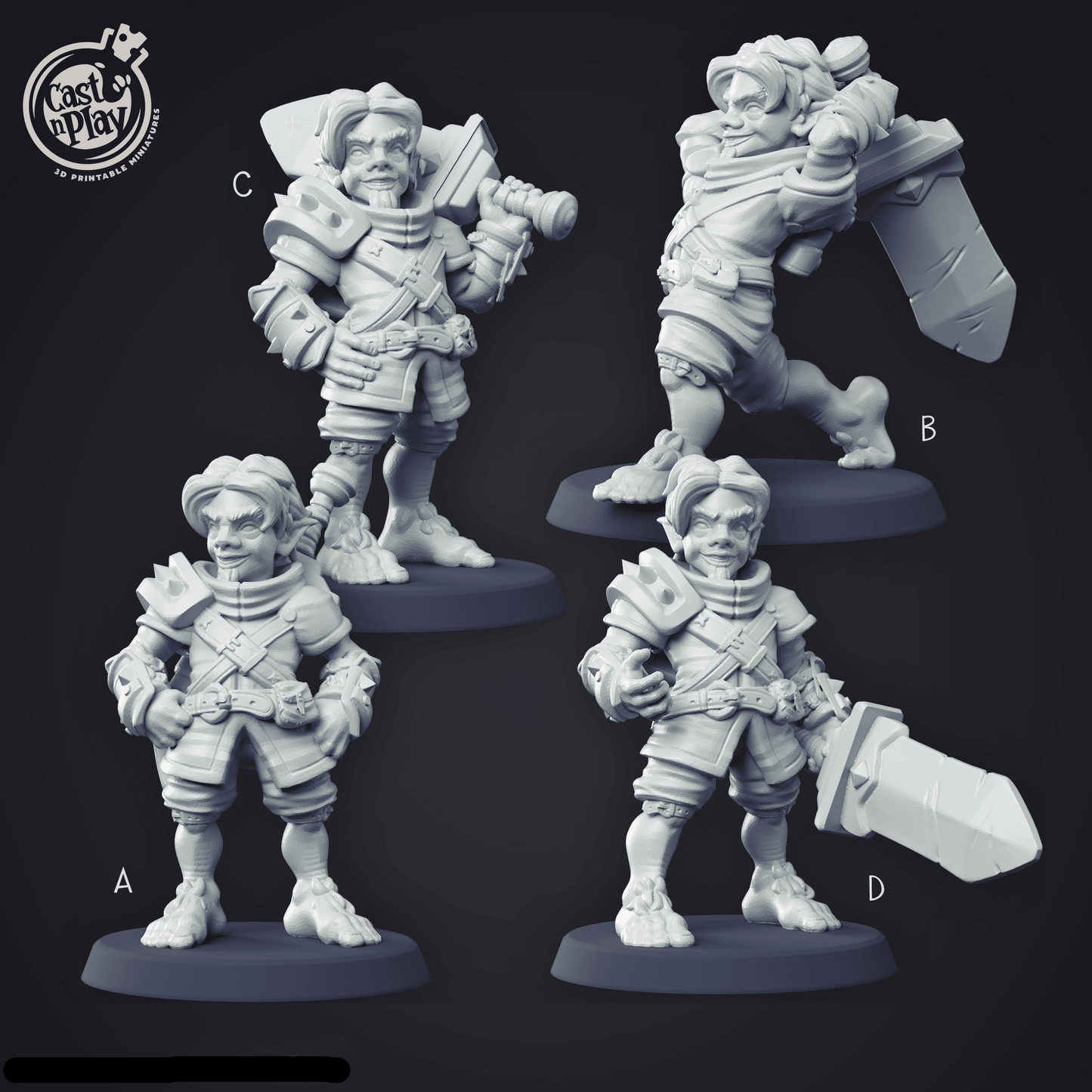 3D Printed Cast n Play Halfling Fighter Set 28mm 32mm D&D - 3D Printing Boss 