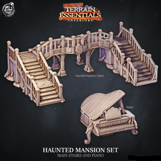 3D Printed Cast n Play Haunted Mansion Stairs and Piano Terrain Essentials 28mm 32mm D&D - 3D Printing Boss 