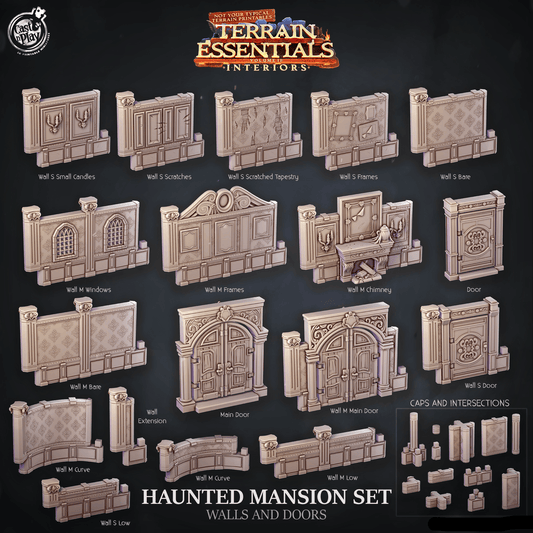 3D Printed Cast n Play Haunted Mansion Walls And Doors Terrain Essentials 28mm 32mm D&D - 3D Printing Boss 