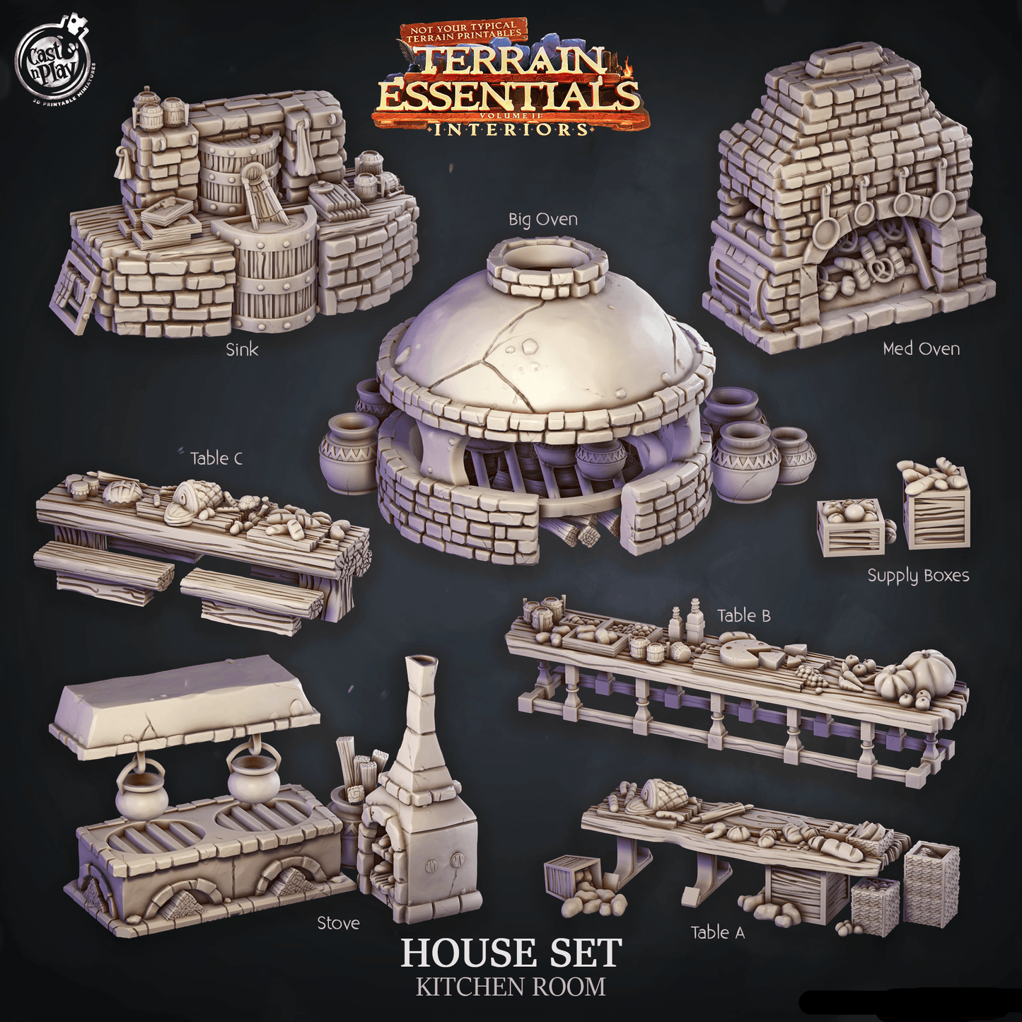3D Printed Cast n Play House Set Kitchen Terrain Essentials 28mm 32mm D&D - 3D Printing Boss 