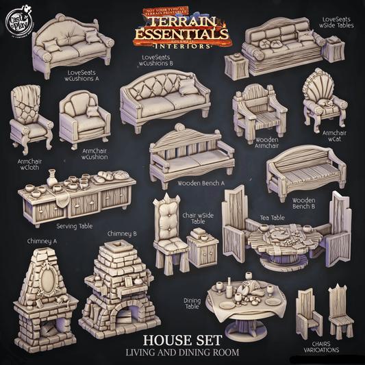 3D Printed Cast n Play House Set Living and Dining Room Terrain Essentials 28mm 32mm D&D - 3D Printing Boss 