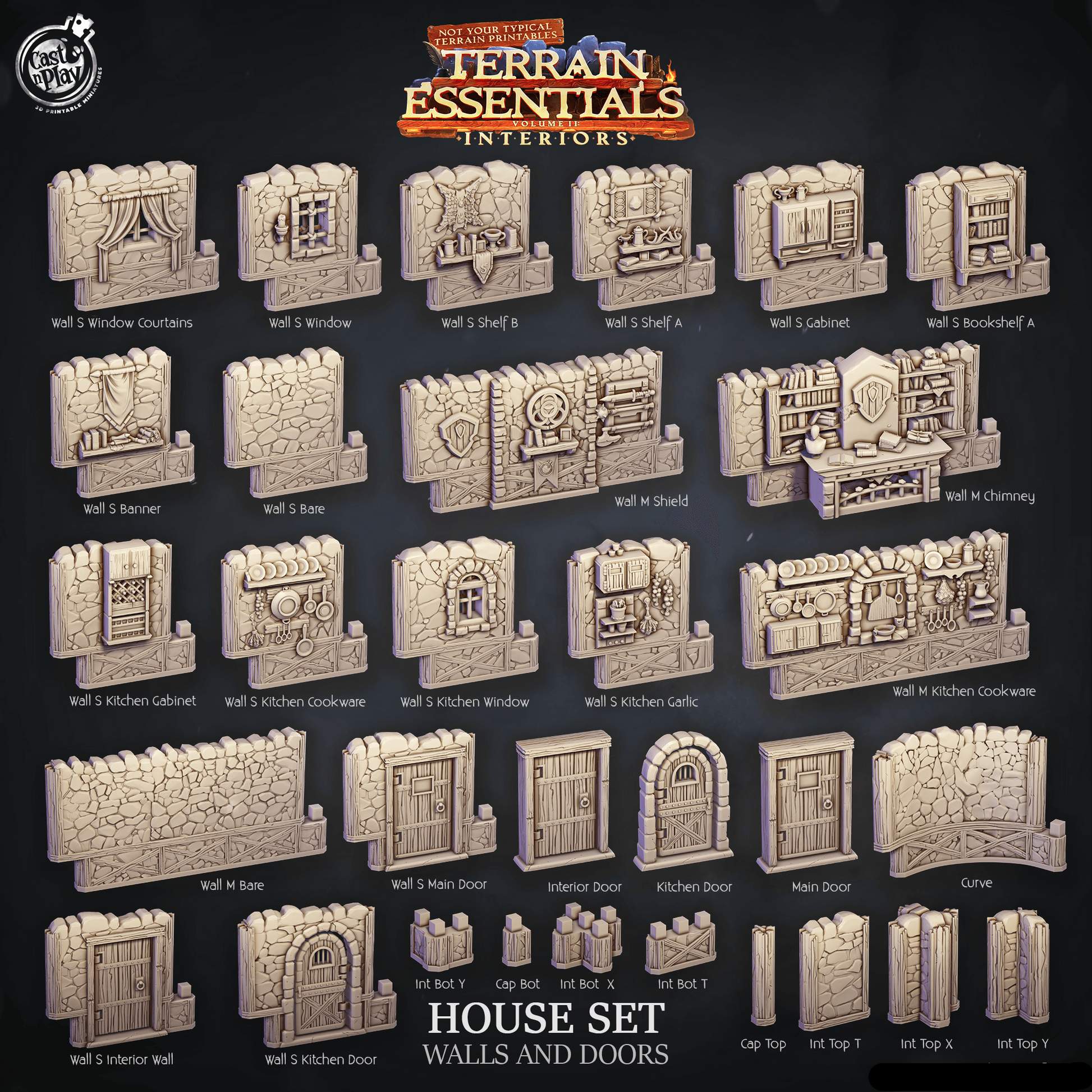 3D Printed Cast n Play House Walls and Doors Terrain Essentials 28mm 32mm D&D - 3D Printing Boss 