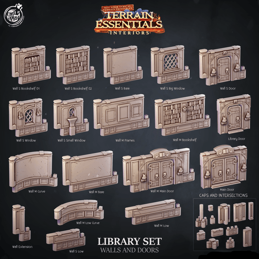 3D Printed Cast n Play Library Walls and Doors Terrain Essentials 28mm 32mm D&D - 3D Printing Boss 