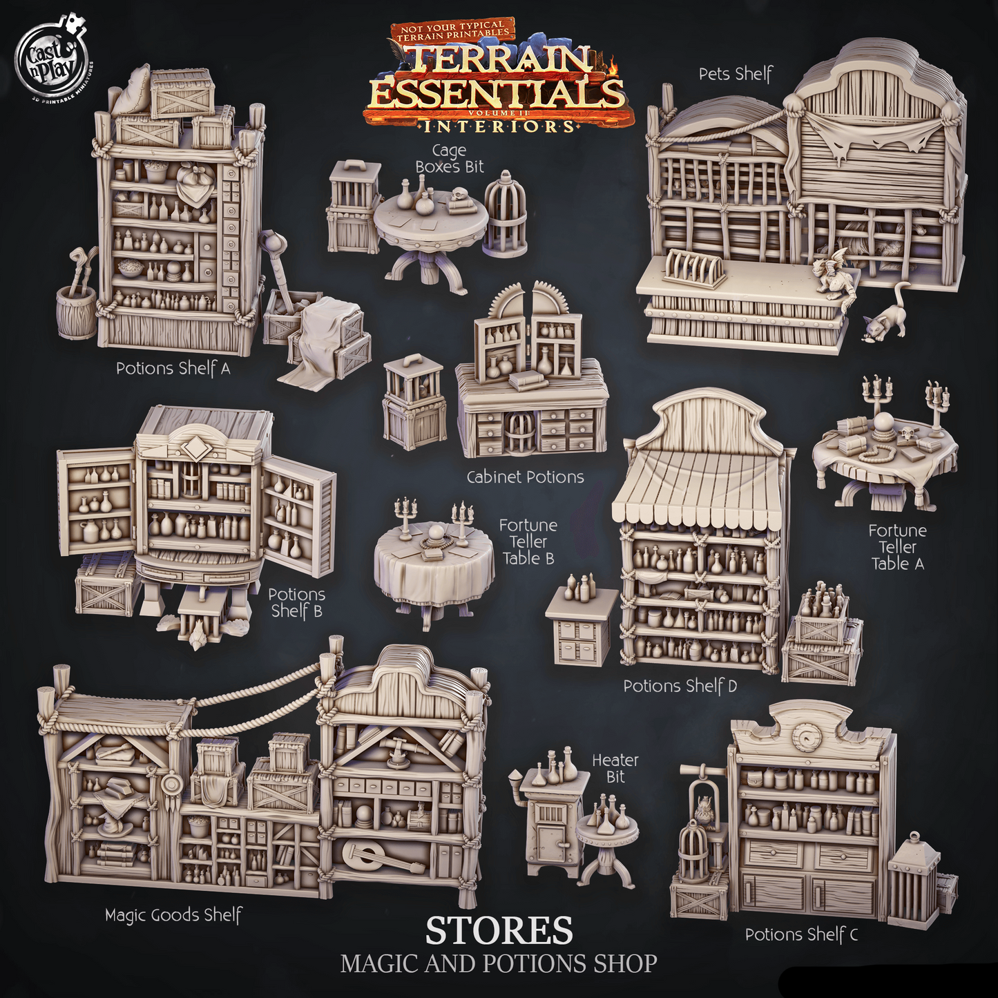 3D Printed Cast n Play Magic And Potion Shop Terrain Essentials 28mm 32mm D&D - 3D Printing Boss 