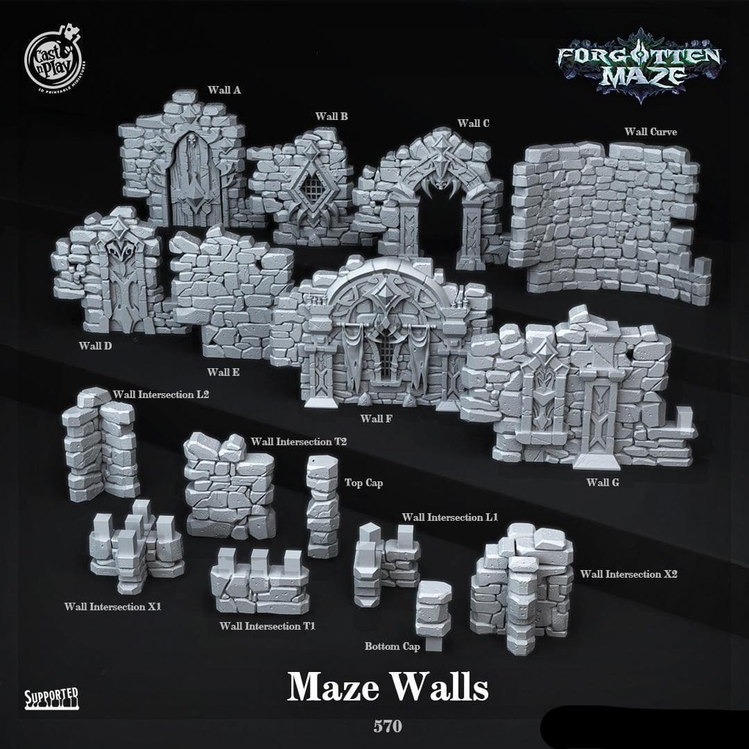 3D Printed Cast n Play Maze Walls Forgotten Maze 28mm 32mm D&D - 3D Printing Boss 