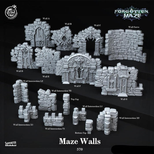 3D Printed Cast n Play Maze Walls Forgotten Maze 28mm 32mm D&D - 3D Printing Boss 