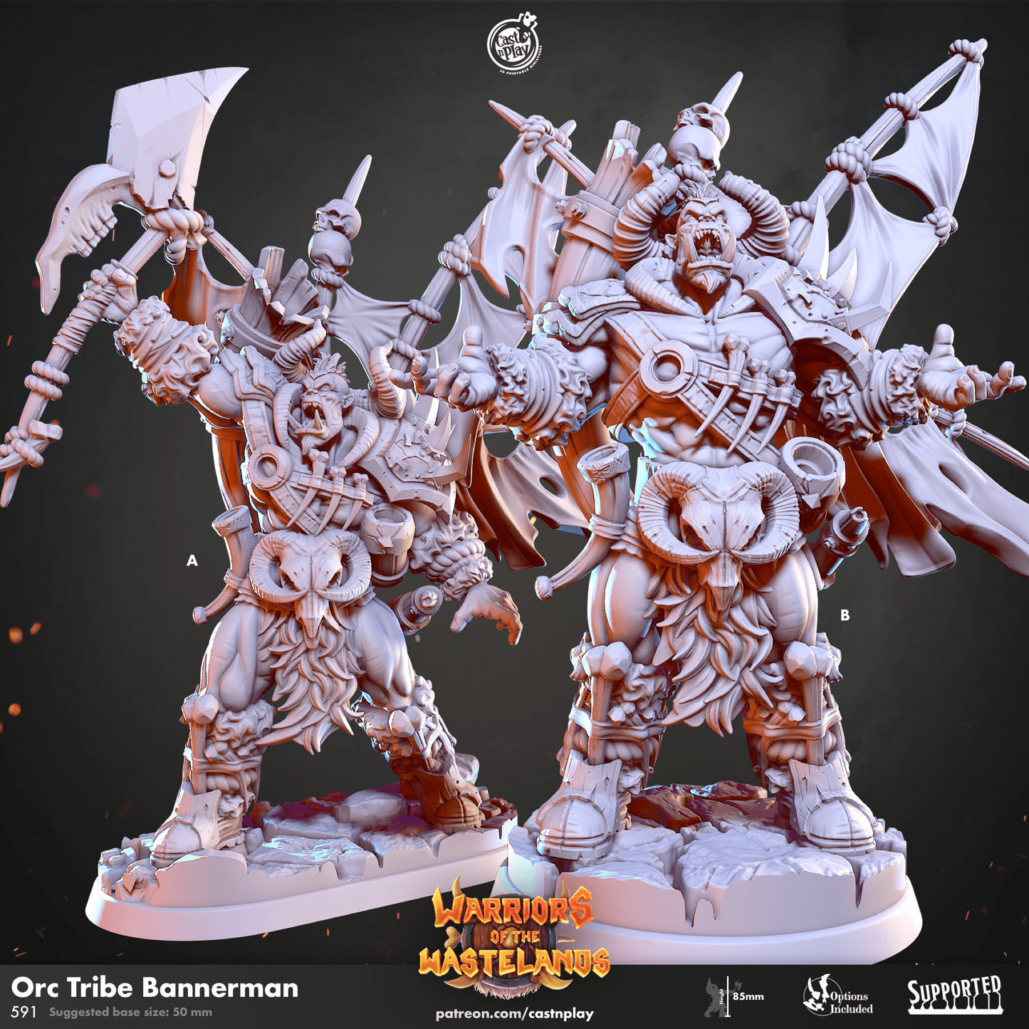 3D Printed Cast n Play Orc Tribe Bannerman Warriors of the Wastelands 28mm 32mm D&D - 3D Printing Boss 
