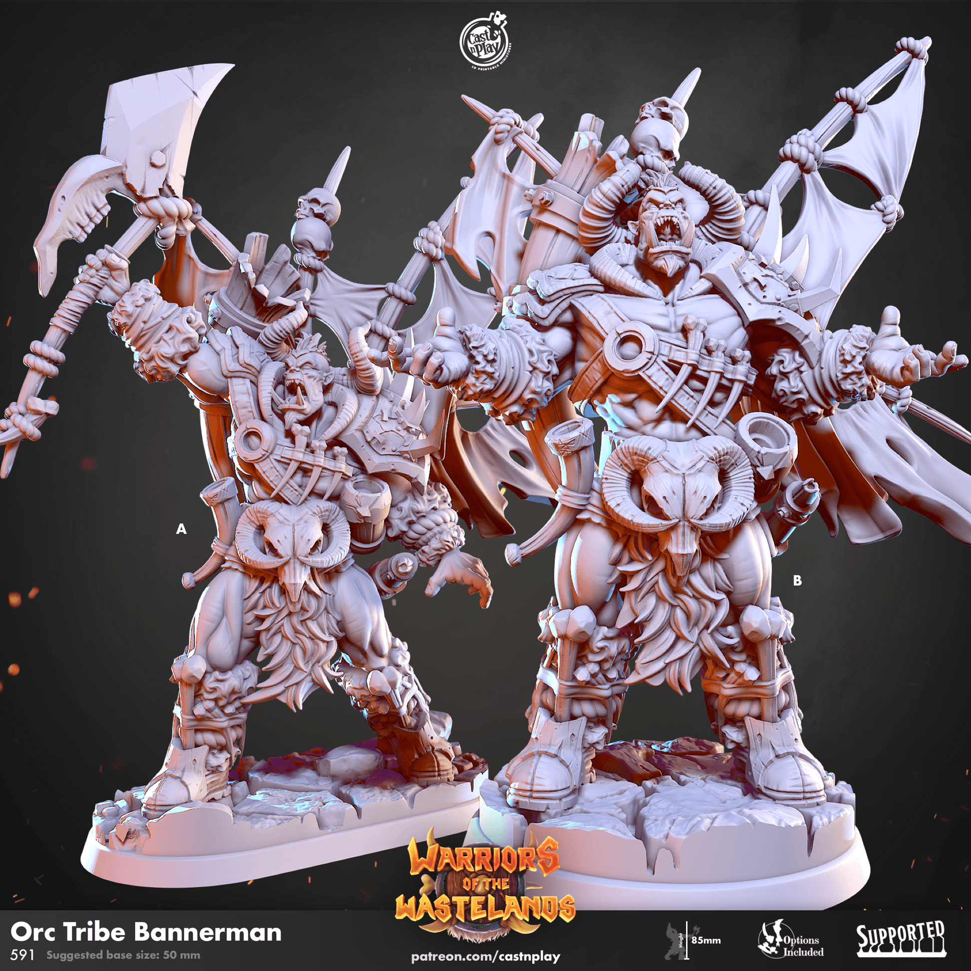3D Printed Cast n Play Orc Tribe Bannerman Warriors of the Wastelands 28mm 32mm D&D - 3D Printing Boss 