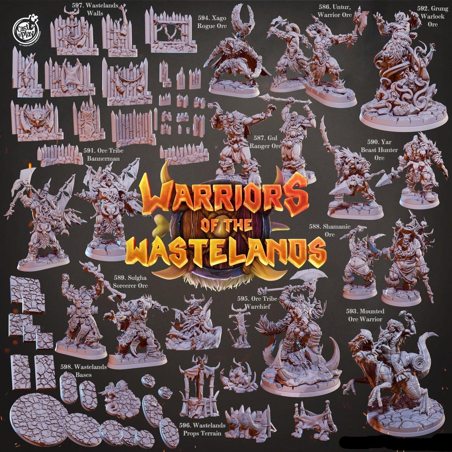 3D Printed Cast n Play Orc Tribe Warchief Warriors of the Wastelands 28mm 32mm D&D - 3D Printing Boss 
