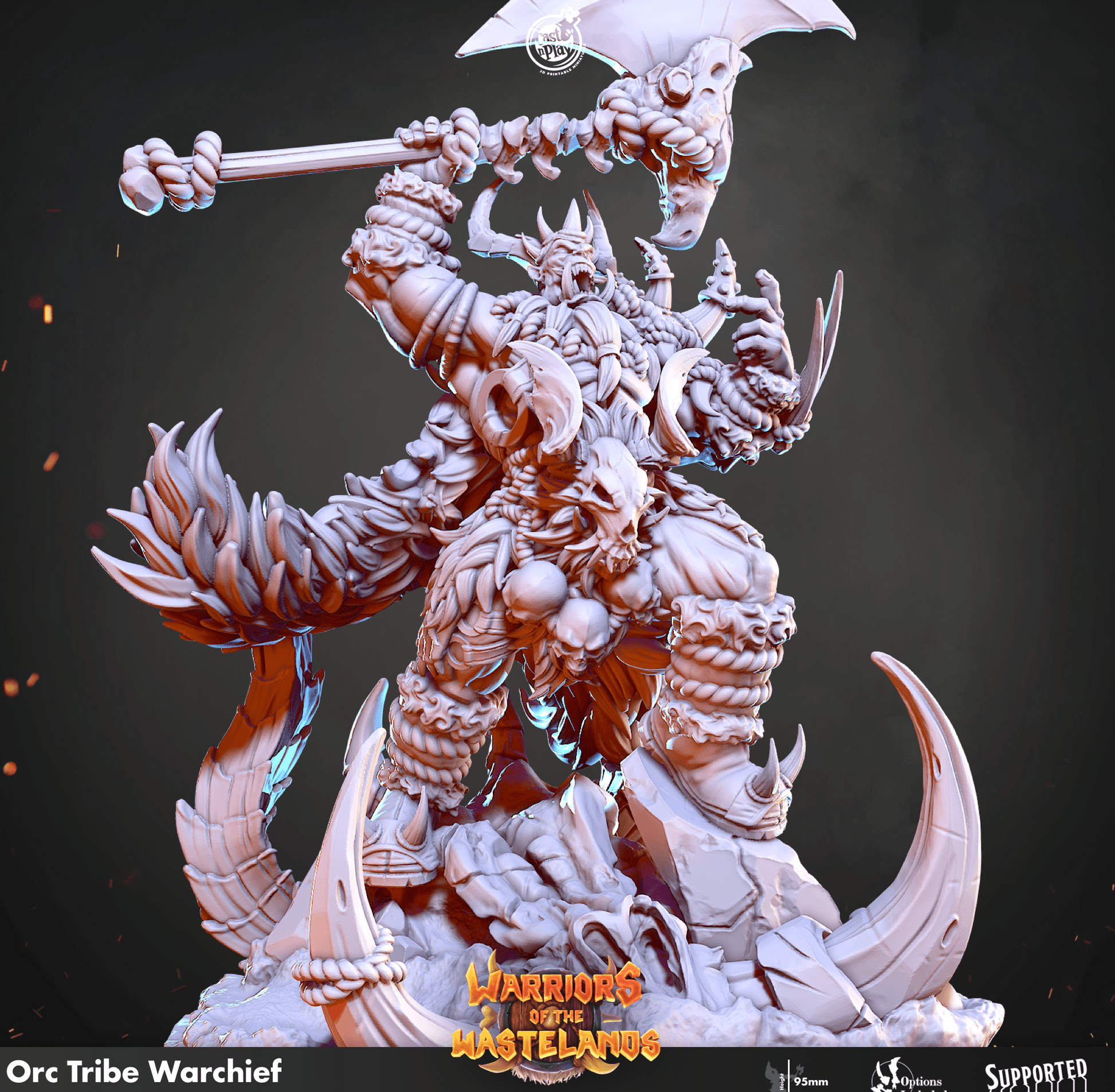 3D Printed Cast n Play Orc Tribe Warchief Warriors of the Wastelands 28mm 32mm D&D - 3D Printing Boss 