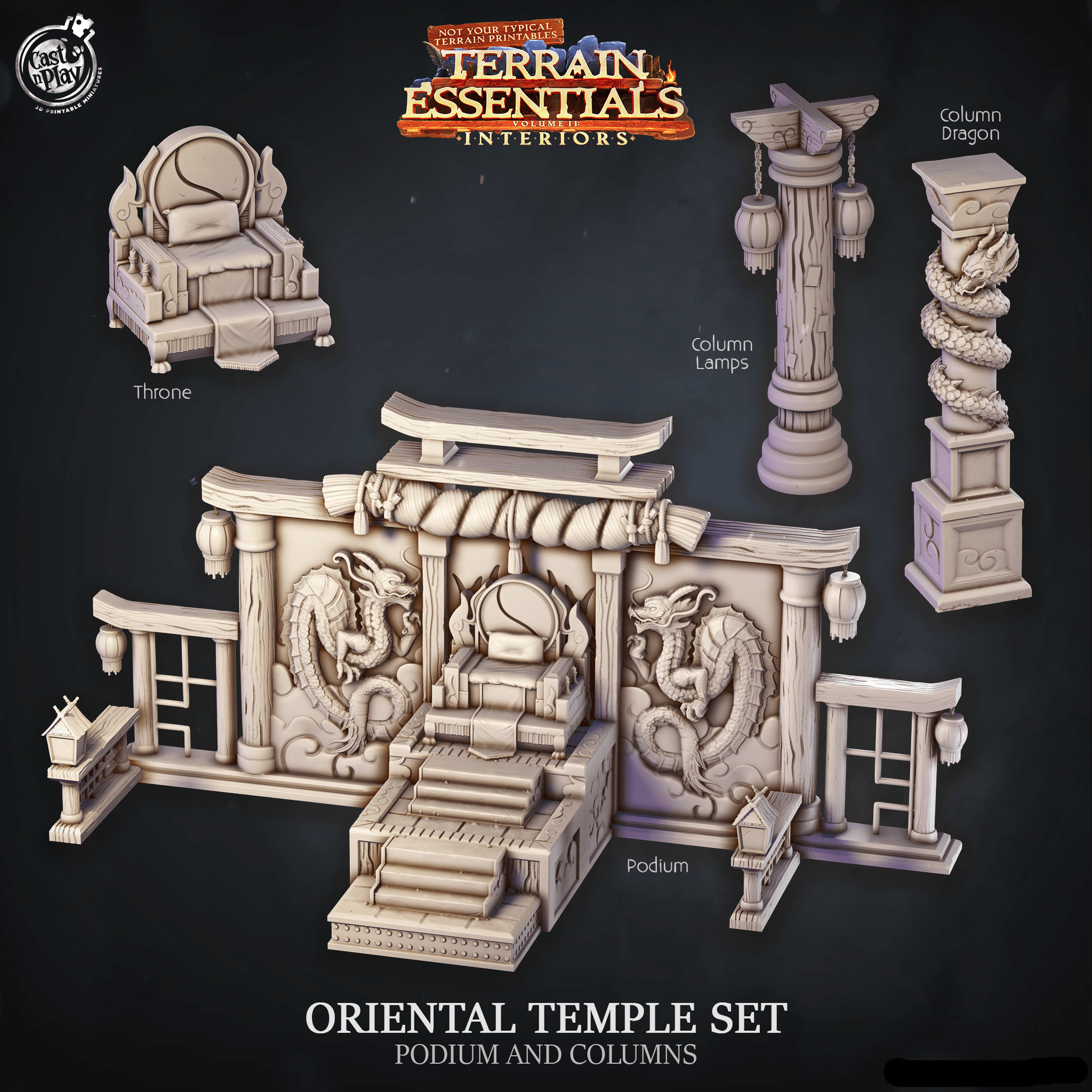 3D Printed Cast n Play Oriental Temple Podium and Columns Terrain Essentials 28mm 32mm D&D - 3D Printing Boss 