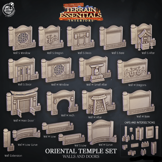 3D Printed Cast n Play Oriental Temple Walls and Doors Terrain Essentials 28mm 32mm D&D - 3D Printing Boss 