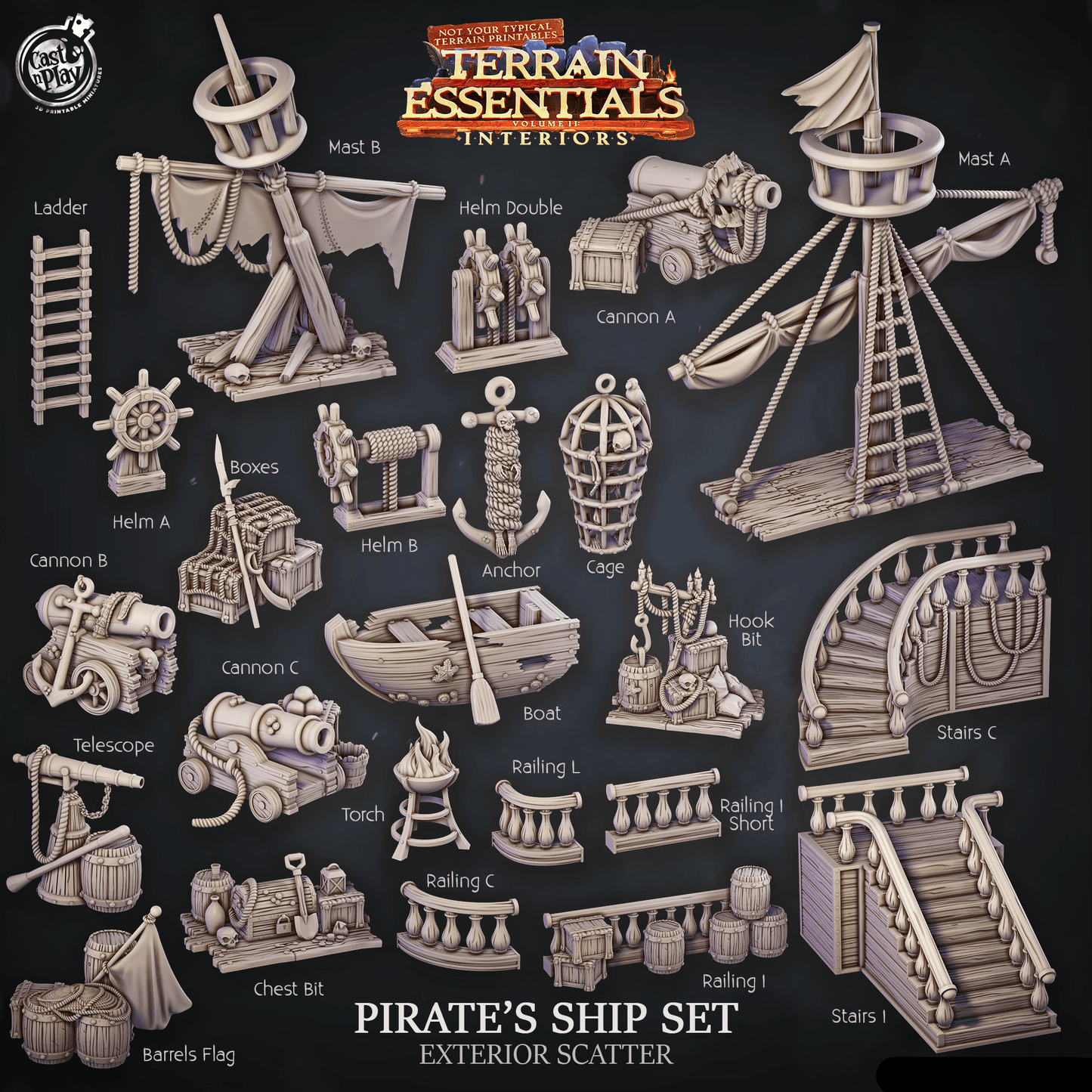 3D Printed Cast n Play Pirate Ship Exterior Scatter Terrain Essentials 28mm 32mm D&D - 3D Printing Boss 