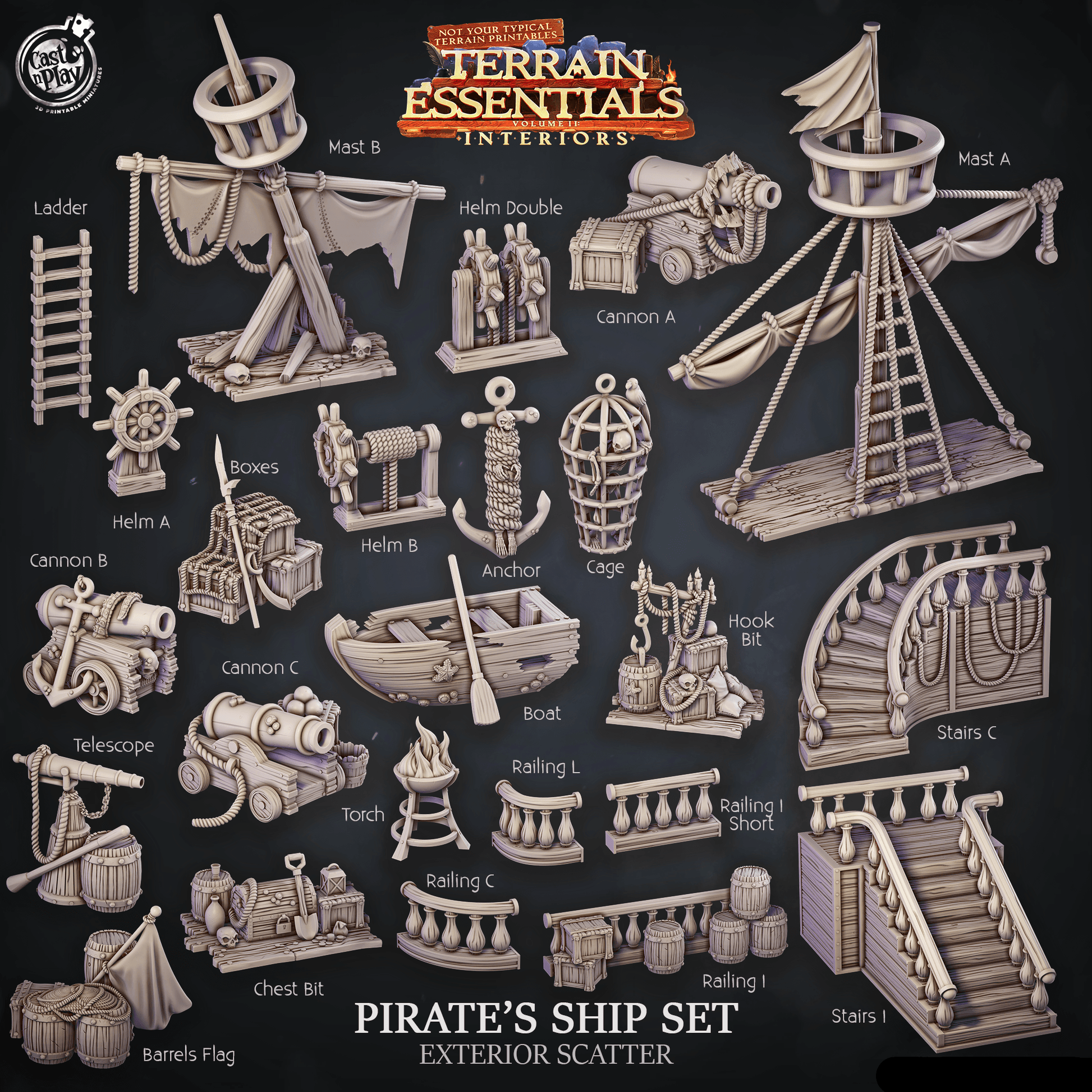 3D Printed Cast n Play Pirate Ship Exterior Scatter Terrain Essentials 28mm 32mm D&D - 3D Printing Boss 