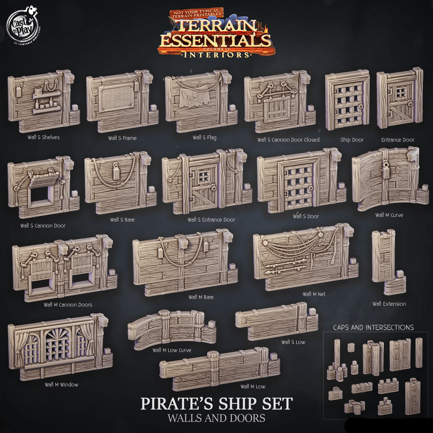3D Printed Cast n Play Pirate Ship Walls and Doors Terrain Essentials 28mm 32mm D&D - 3D Printing Boss 