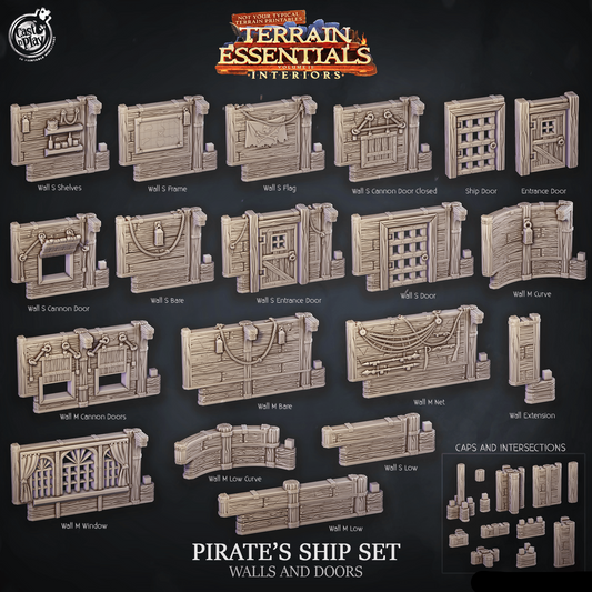 3D Printed Cast n Play Pirate Ship Walls and Doors Terrain Essentials 28mm 32mm D&D - 3D Printing Boss 