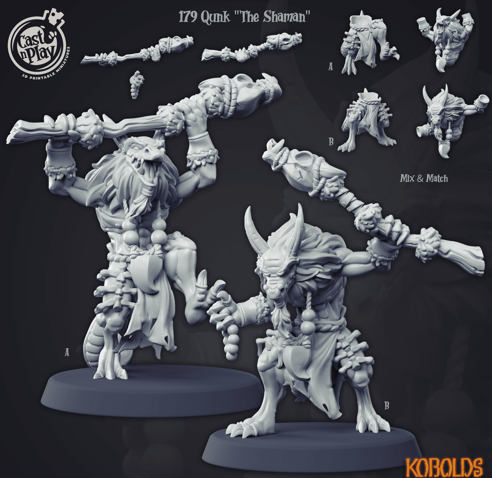 3D Printed Cast n Play Qunk The Shaman Kobold Collection 28 32mm D&D - 3D Printing Boss 