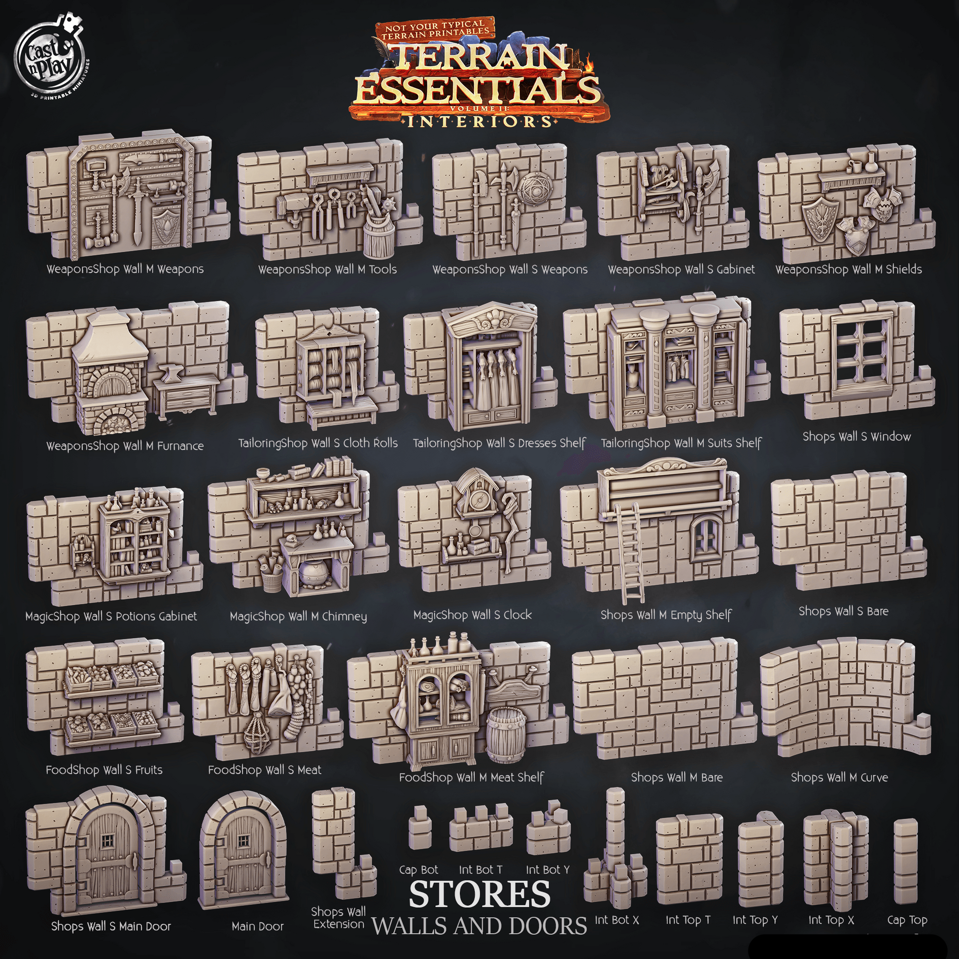 3D Printed Cast n Play Stores Walls And Doors Terrain Essentials 28mm 32mm D&D - 3D Printing Boss 