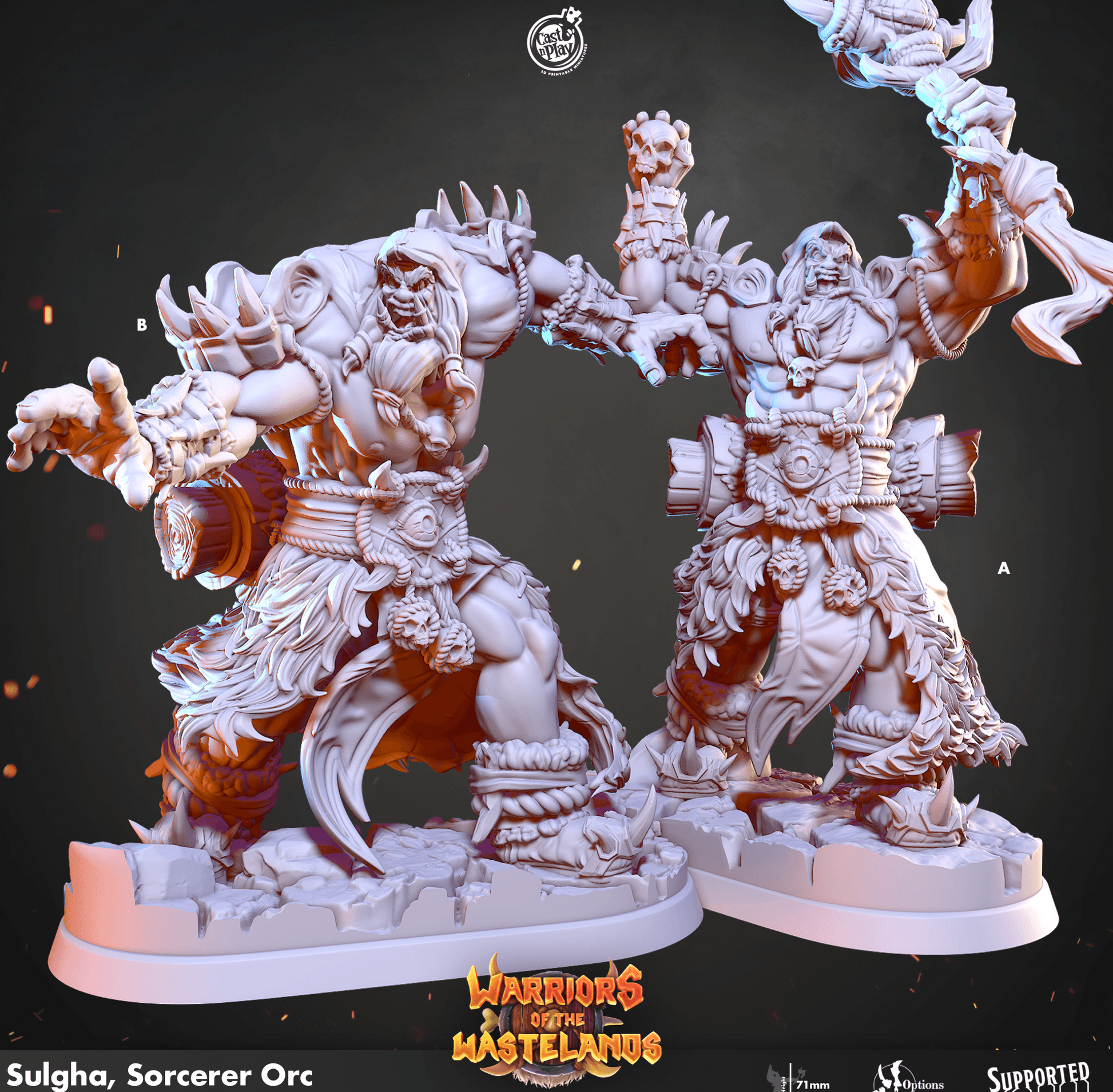 3D Printed Cast n Play Sulgha Orc Sorcerer Warriors of the Wastelands 28mm 32mm D&D - 3D Printing Boss 