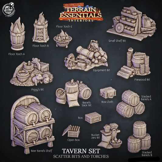 3D Printed Cast n Play Tavern Scatter Bits and Torches Terrain Essentials 28mm 32mm D&D - 3D Printing Boss 