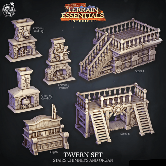 3D Printed Cast n Play Tavern Stairs Chimney and Organ Terrain Essentials 28mm 32mm D&D - 3D Printing Boss 