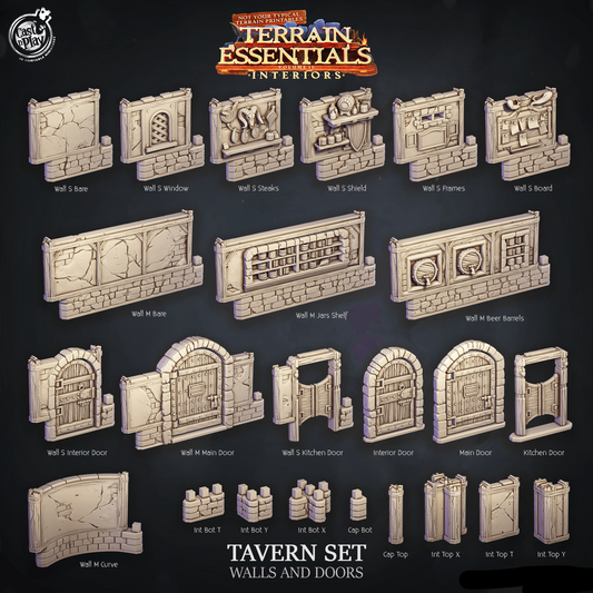 3D Printed Cast n Play Tavern Walls and Doors Terrain Essentials 28mm 32mm D&D - 3D Printing Boss 