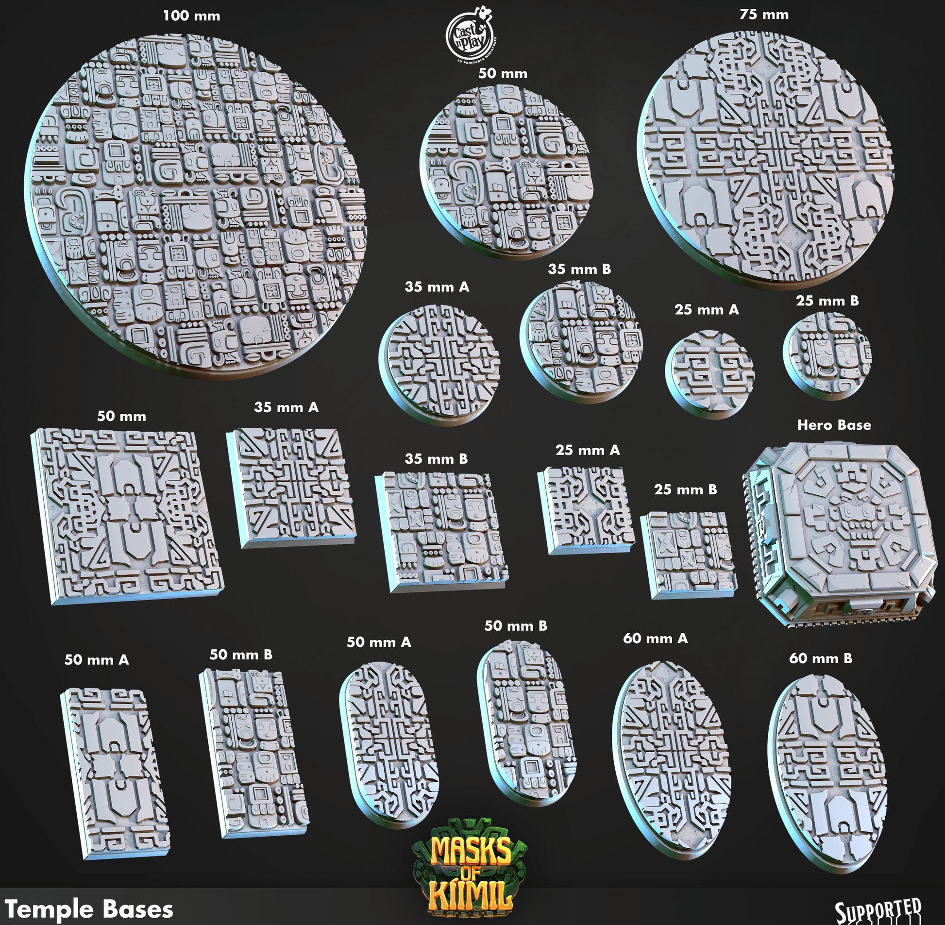 3D Printed Cast n Play Temple Bases Masks of Kiimil 28mm 32mm D&D - 3D Printing Boss 