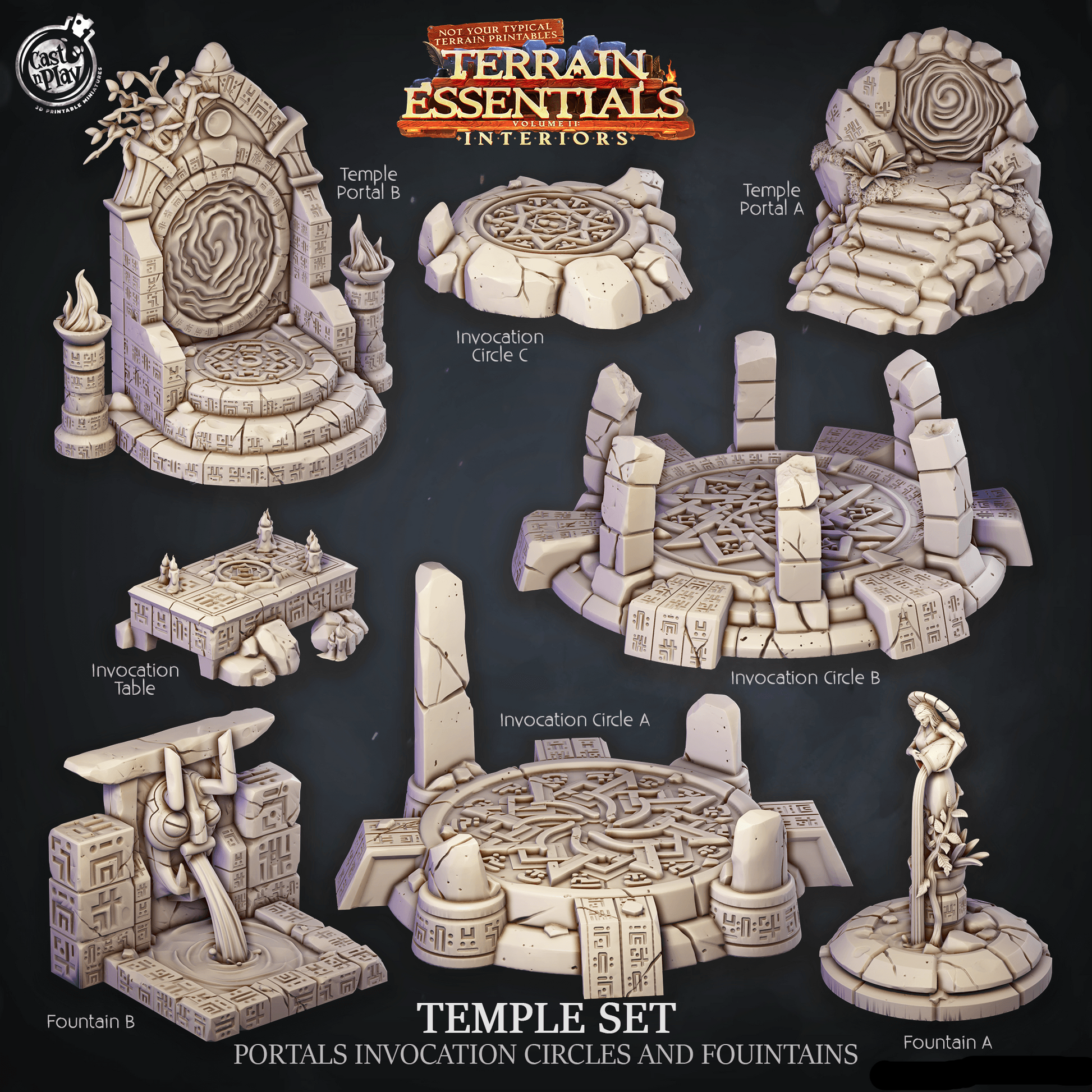3D Printed Cast n Play Temple Portals, Invocation Circles and Fountains Terrain Essentials 28mm 32mm D&D - 3D Printing Boss 