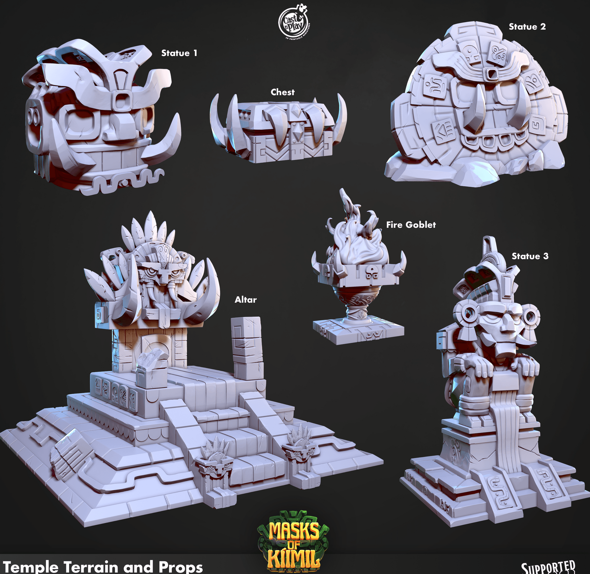 3D Printed Cast n Play Temple Terrain and Props Masks of Kiimil 28 32mm D&D - 3D Printing Boss 