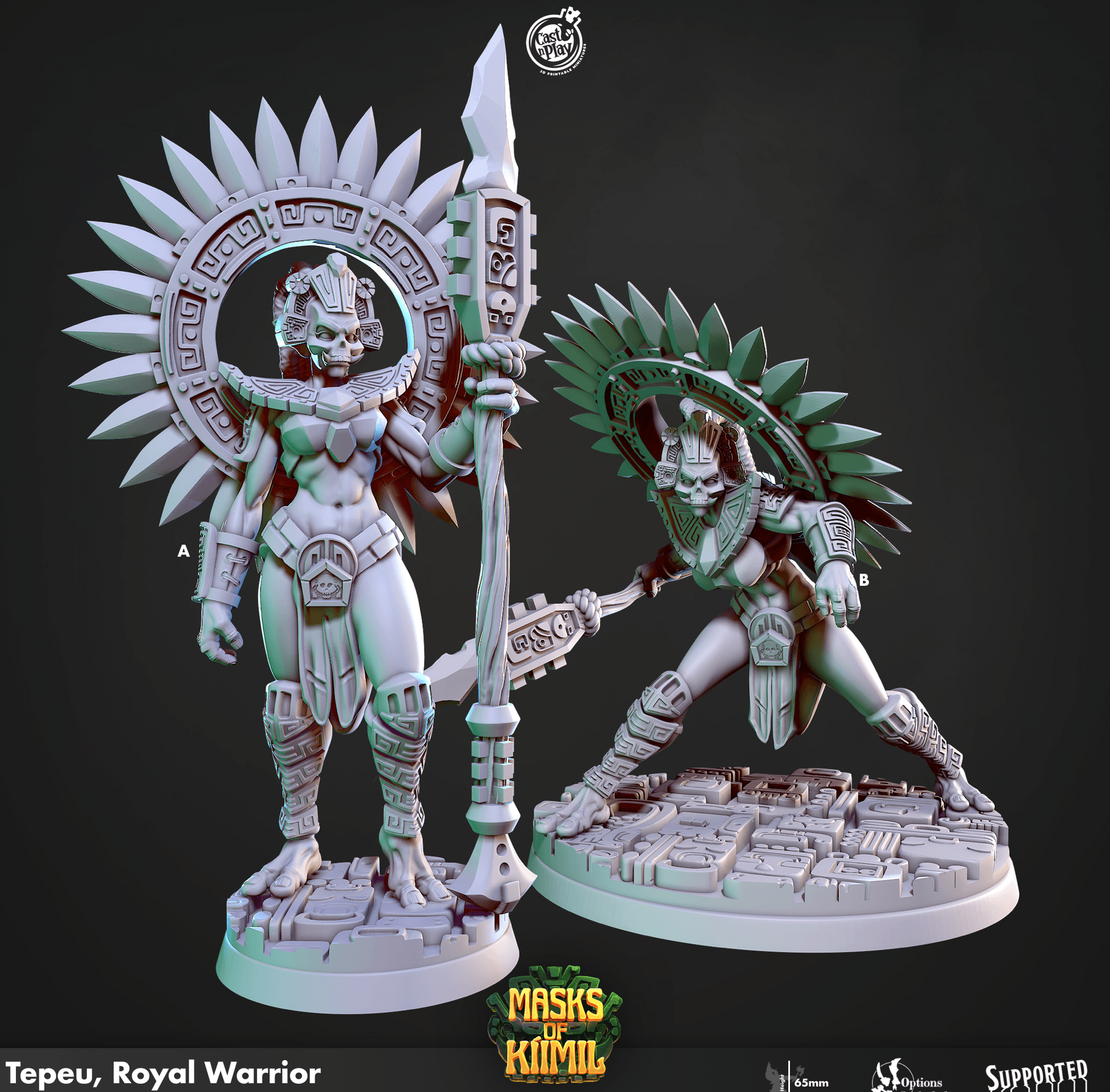 3D Printed Cast n Play Tepeu, Royal Warrior Masks of Kiimil 28 32mm D&D - 3D Printing Boss 