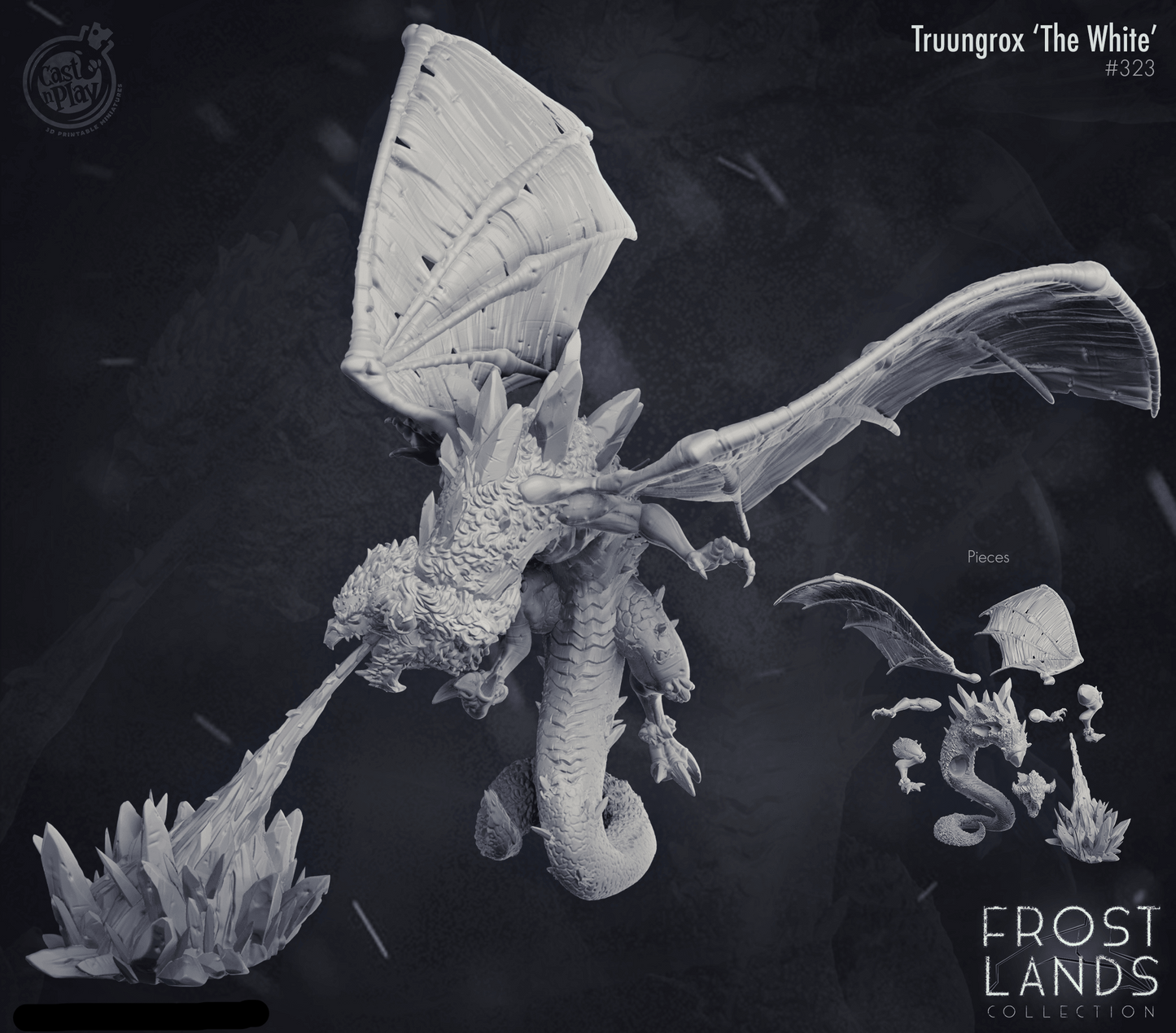 3D Printed Cast n Play Truungrox The White Dragon Frost Land 28mm 32mm D&D - 3D Printing Boss 