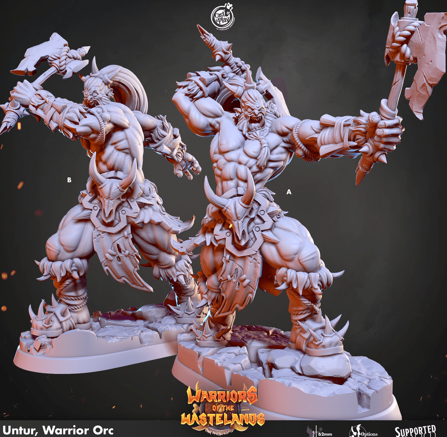 3D Printed Cast n Play Untur Orc Warrior Warriors of the Wastelands 28mm 32mm D&D - 3D Printing Boss 