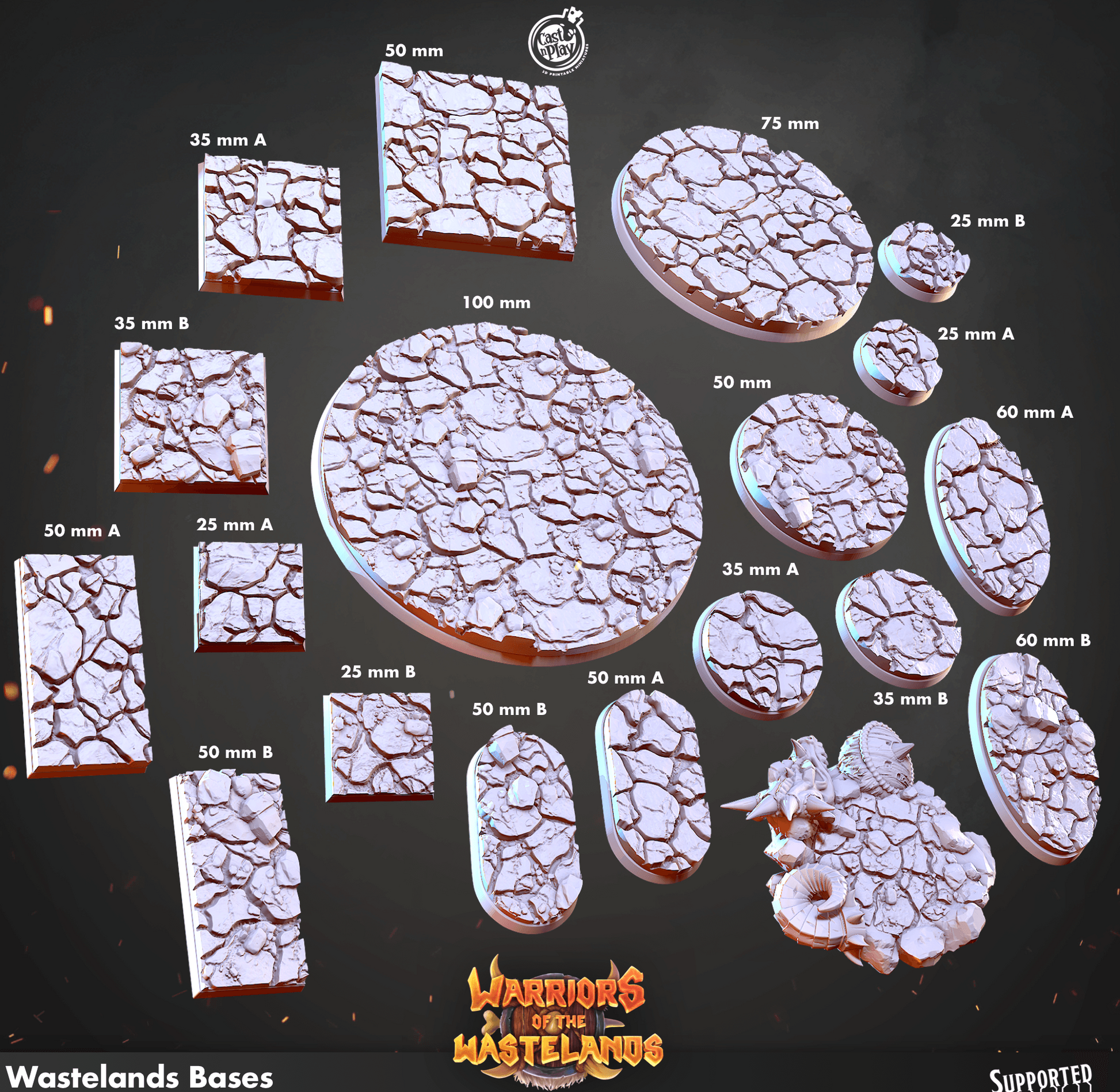 3D Printed Cast n Play Wastelands Bases Warriors of the Wastelands 28mm 32mm D&D - 3D Printing Boss 