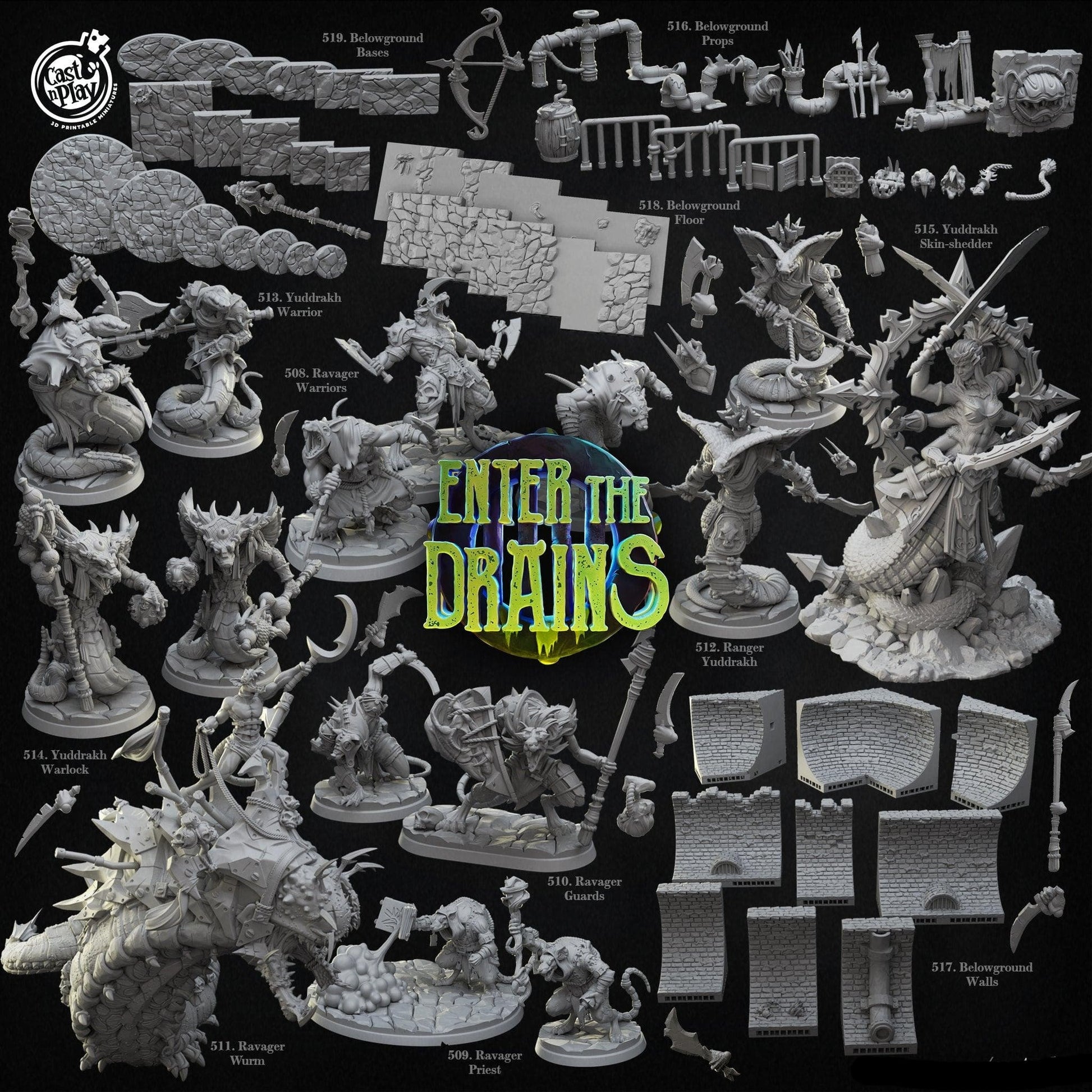3D Printed Cast n Play Yuddrakh Skin-shedder Enter the Drains 28 32mm D&D - 3D Printing Boss 