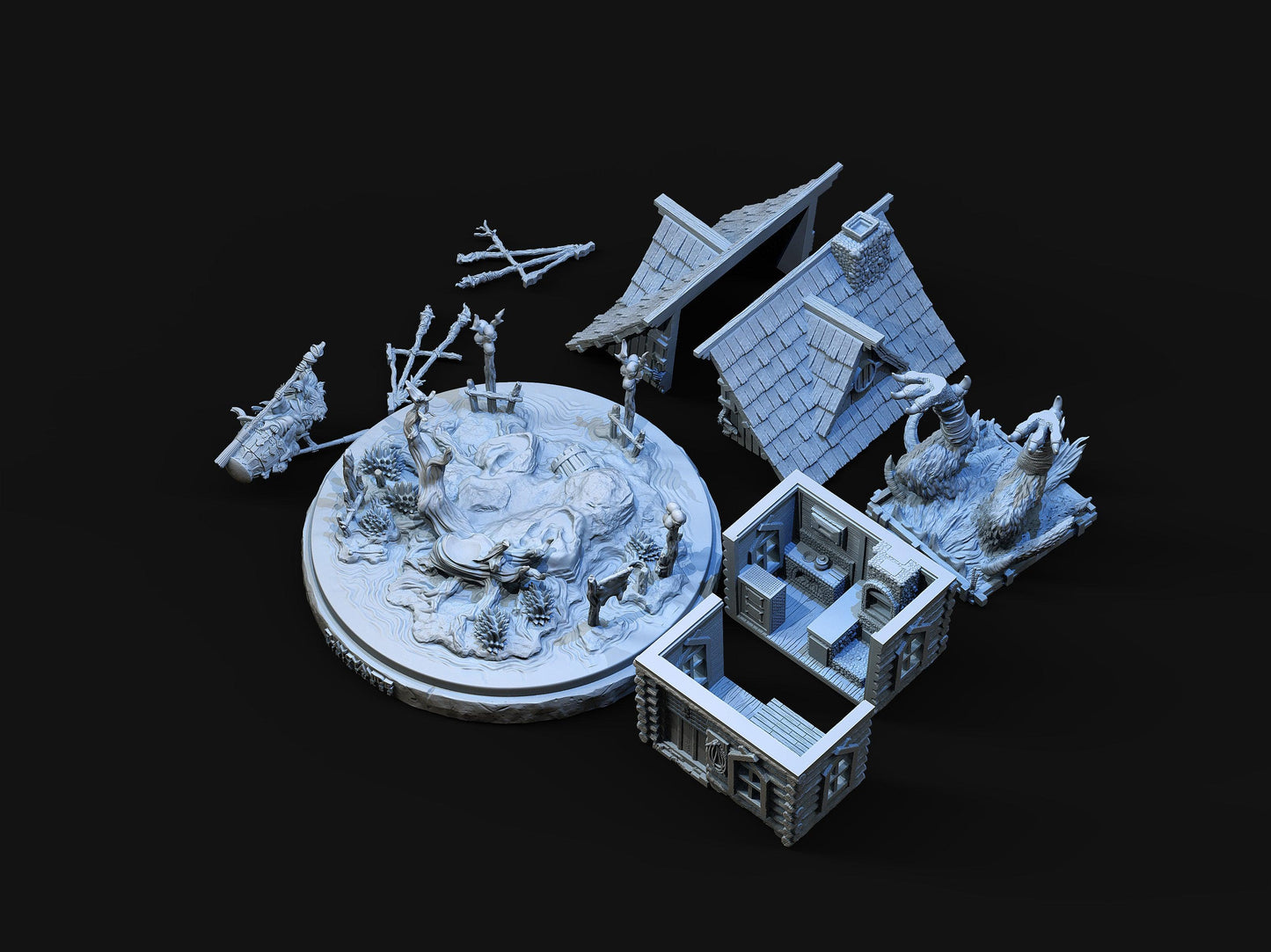 3D Printed Clay Cyanide Baba Yaga's Hut 28mm-32mm Ragnarok D&D - 3D Printing Boss 
