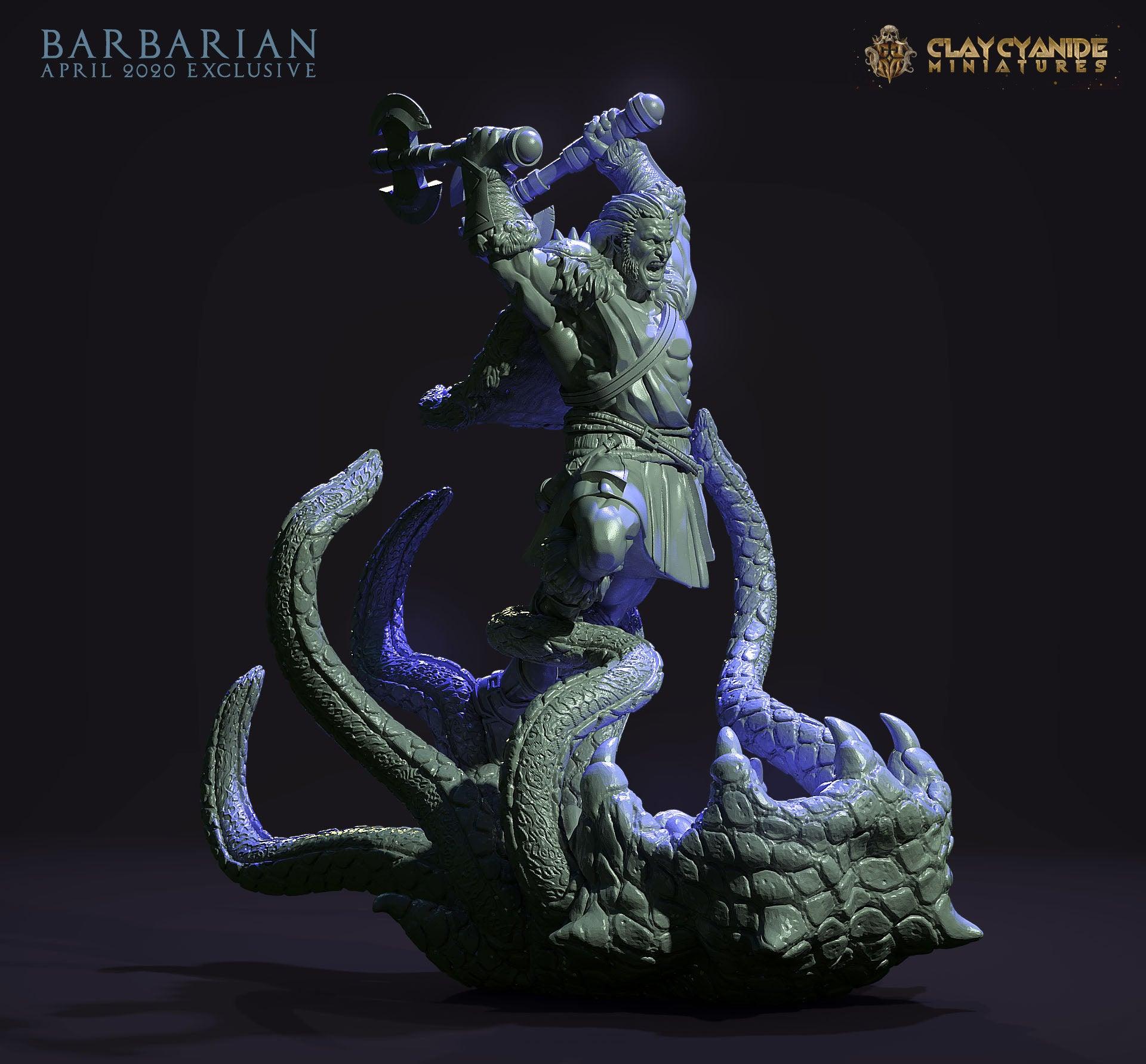 3D Printed Clay Cyanide Barbarian 28mm-32mm Ragnarok D&D - 3D Printing Boss 