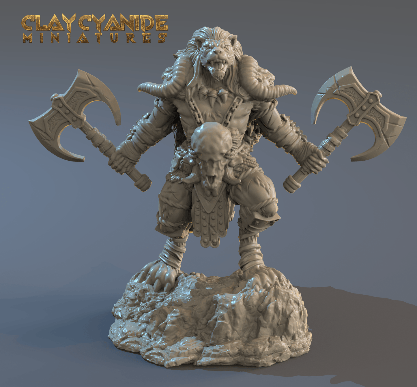 3D Printed Clay Cyanide Barbarian Lion-Man 28mm-32mm Ragnarok D&D - 3D Printing Boss 