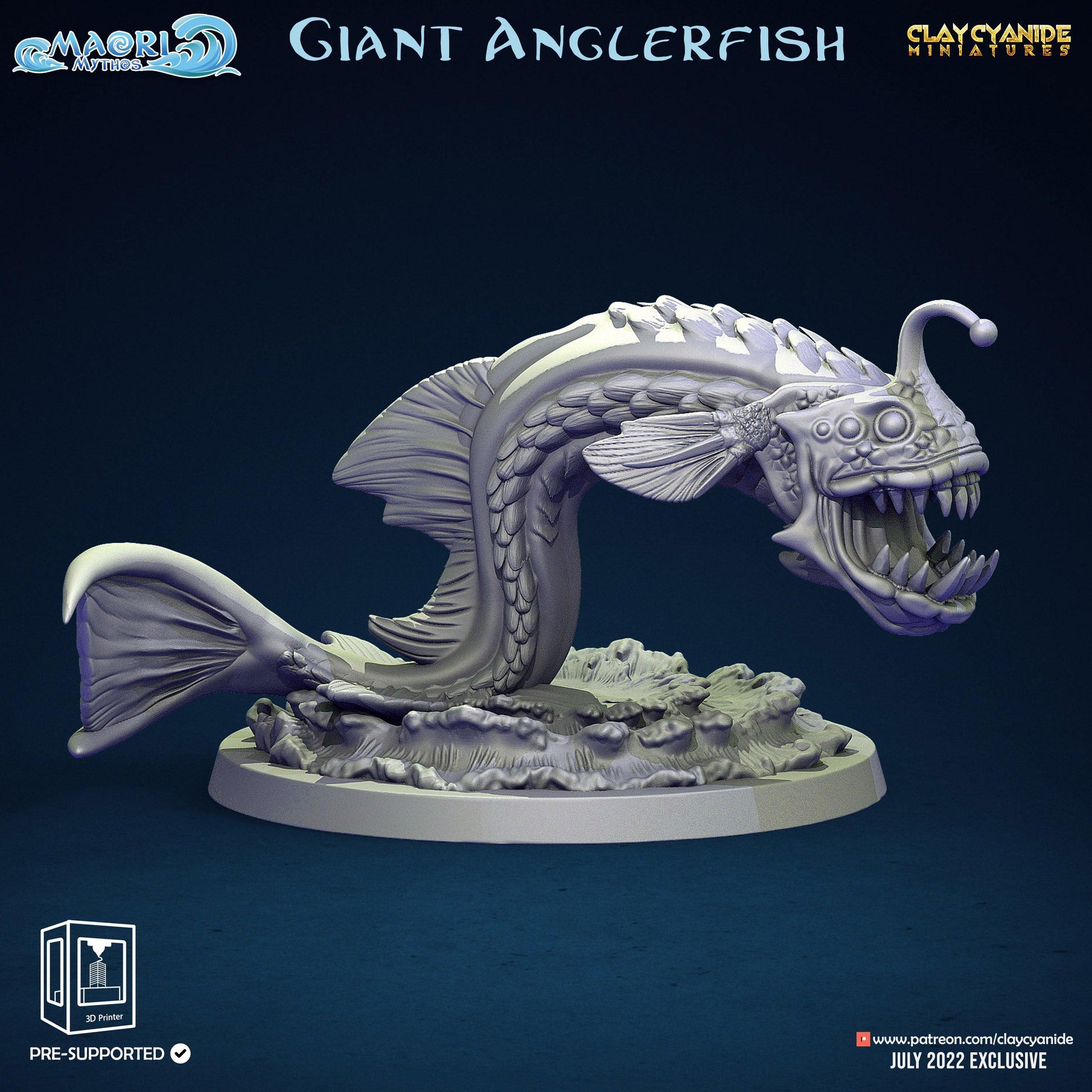 3D Printed Clay Cyanide Giant Anglerfish Maori Mythos 28mm-32mm Ragnarok D&D - 3D Printing Boss 