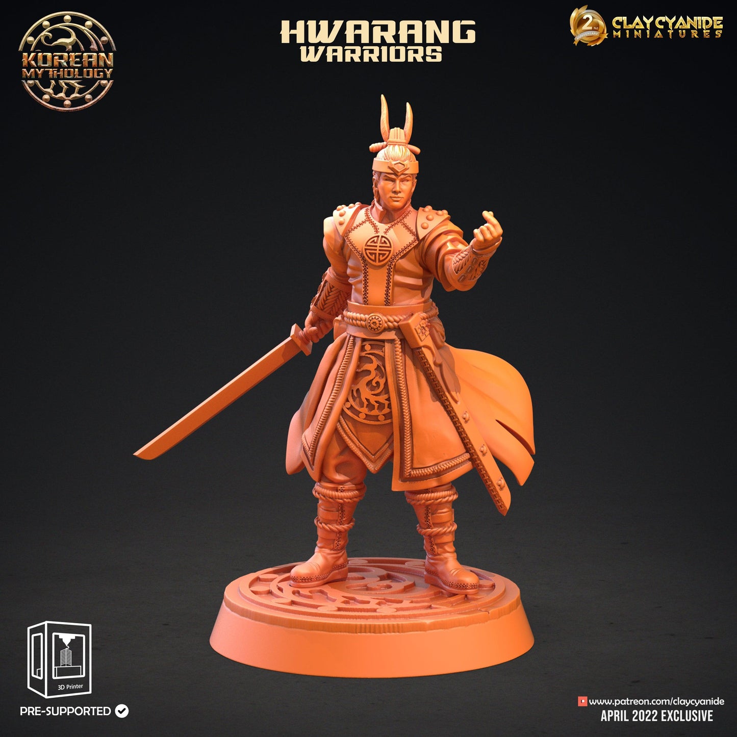 3D Printed Clay Cyanide Hwarang Wall Warriors Korean Mythology Ragnarok D&D - 3D Printing Boss 