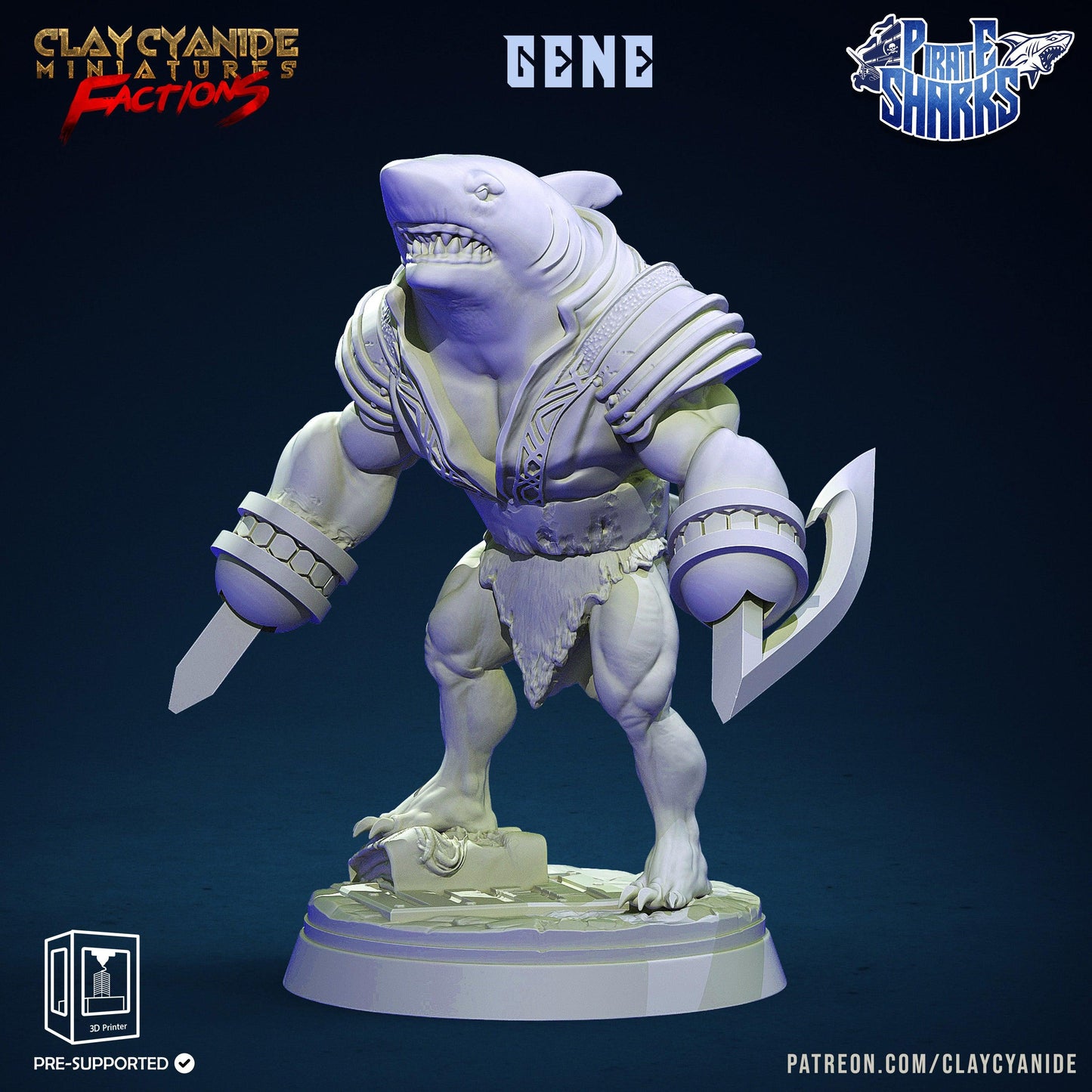 3D Printed Clay Cyanide Pirate Sharks Factions Tribes Wargrounds Ragnarok D&D - 3D Printing Boss 