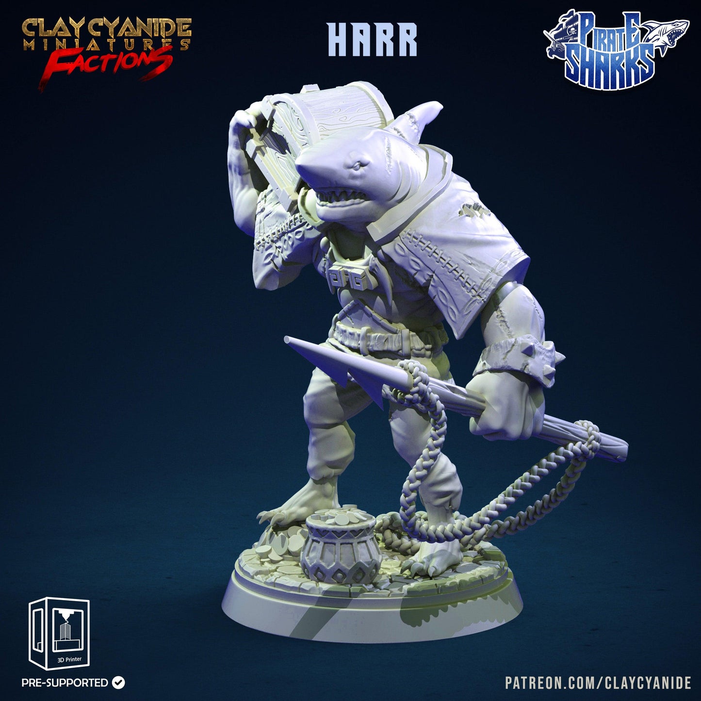3D Printed Clay Cyanide Pirate Sharks Factions Tribes Wargrounds Ragnarok D&D - 3D Printing Boss 