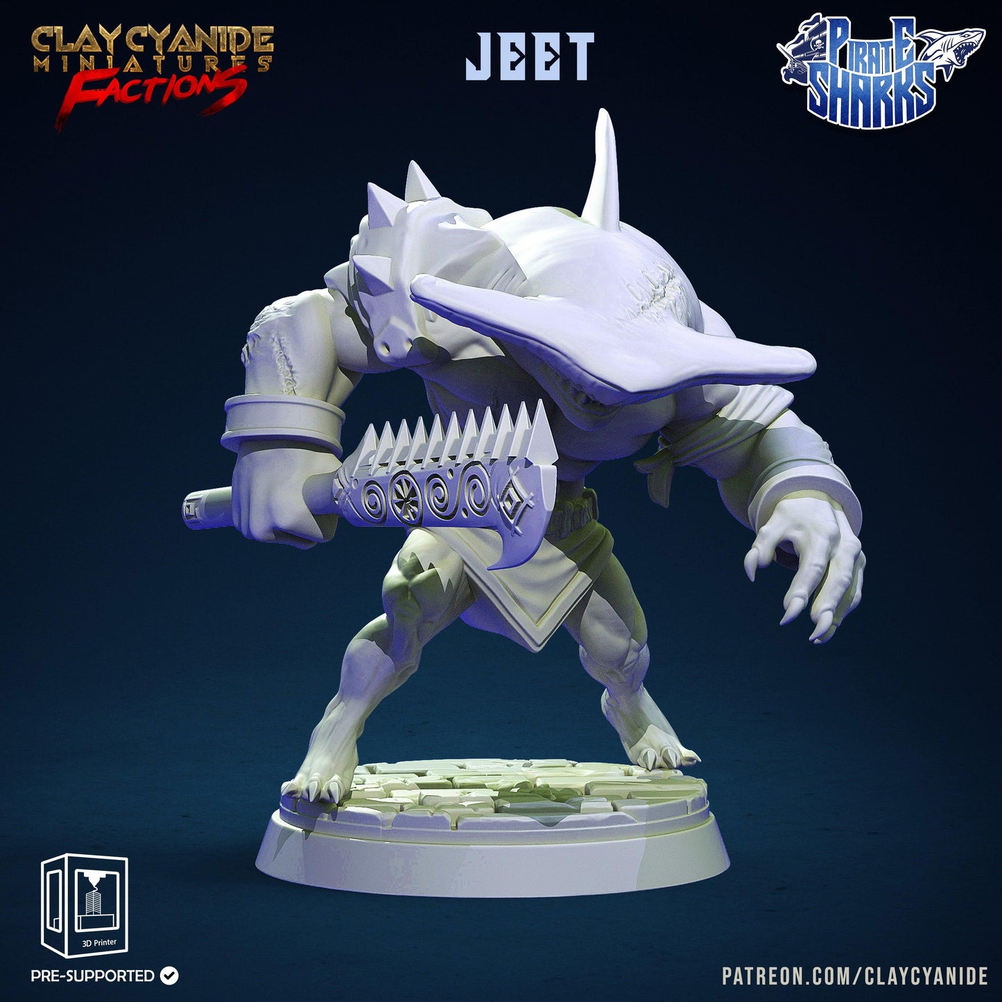 3D Printed Clay Cyanide Pirate Sharks Factions Tribes Wargrounds Ragnarok D&D - 3D Printing Boss 