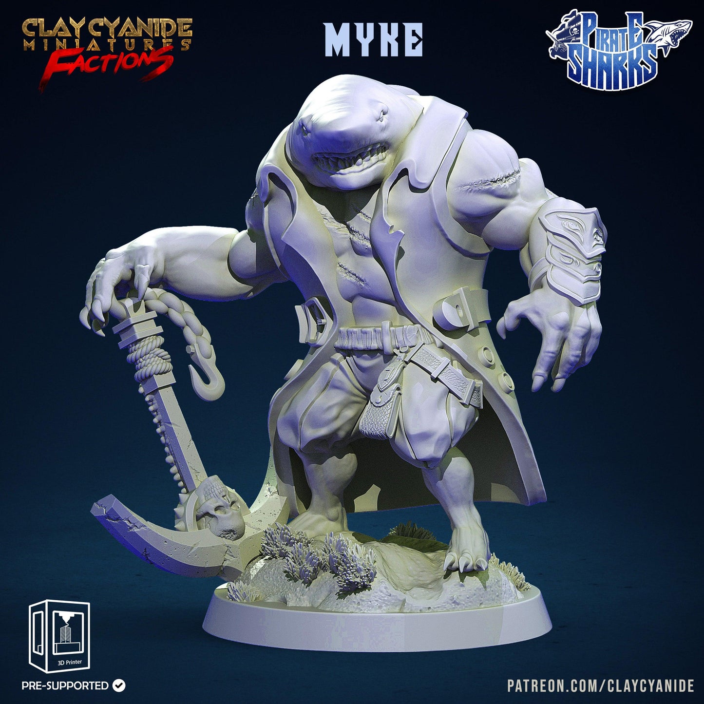 3D Printed Clay Cyanide Pirate Sharks Factions Tribes Wargrounds Ragnarok D&D - 3D Printing Boss 