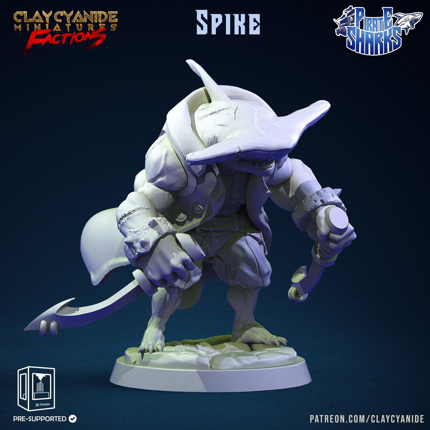 3D Printed Clay Cyanide Pirate Sharks Factions Tribes Wargrounds Ragnarok D&D - 3D Printing Boss 